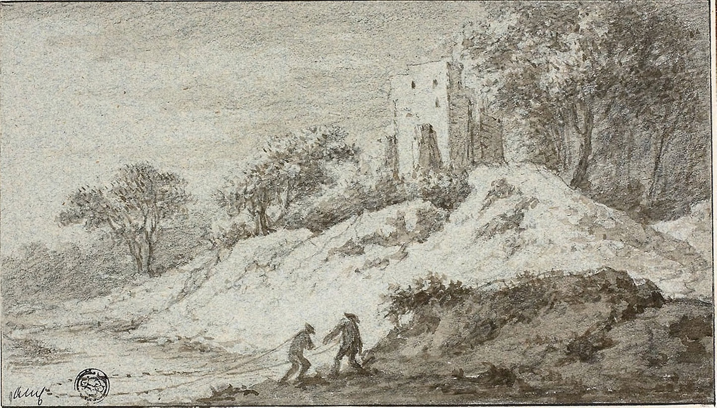 Landscape with Two Figures and Castle on Hill -  Attributed to Allart van Everdingen,  Poster Print Wall Art