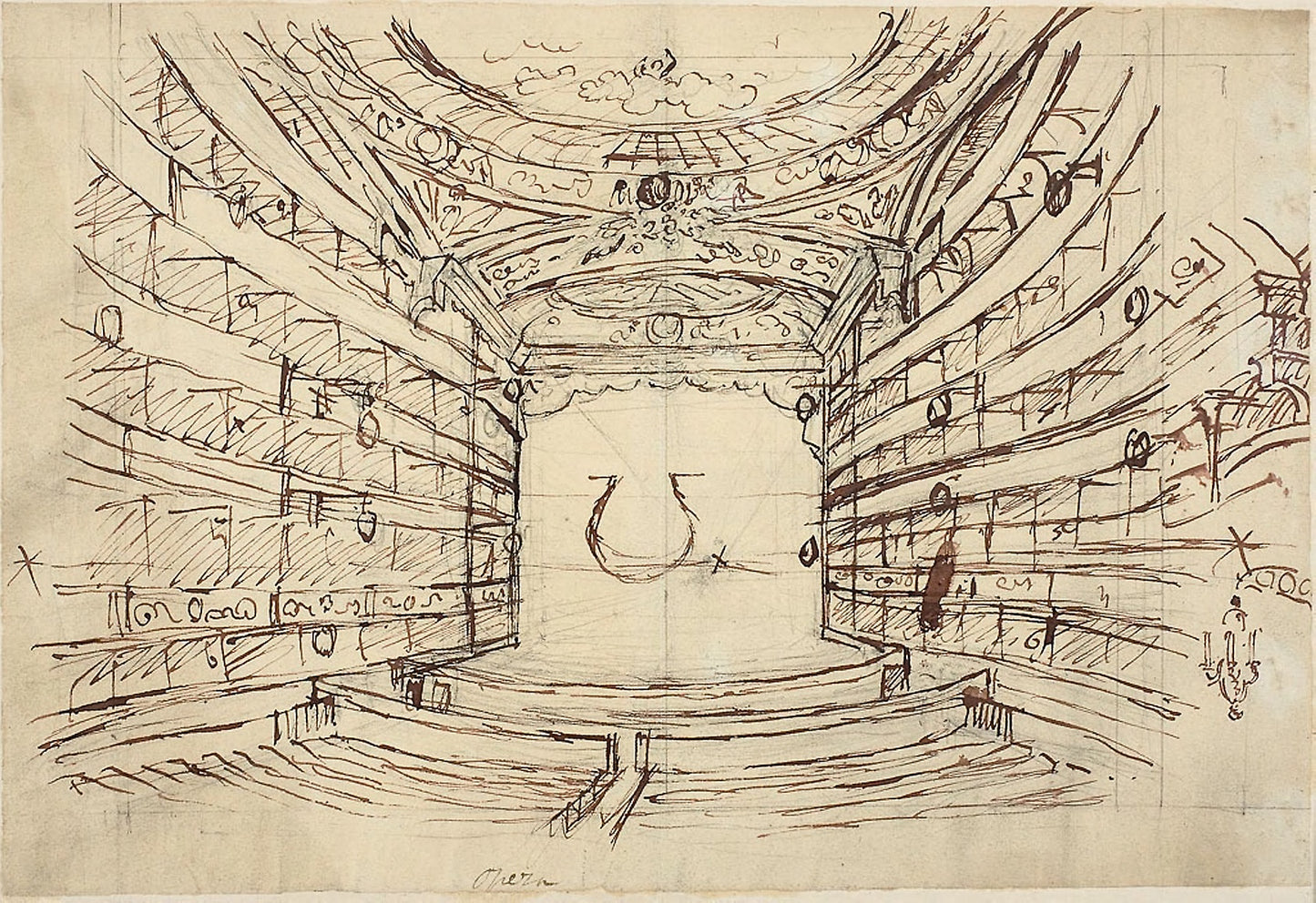 Study for Opera House, from Microcosm of London -  Augustus Charles Pugin,  Poster Print Wall Art