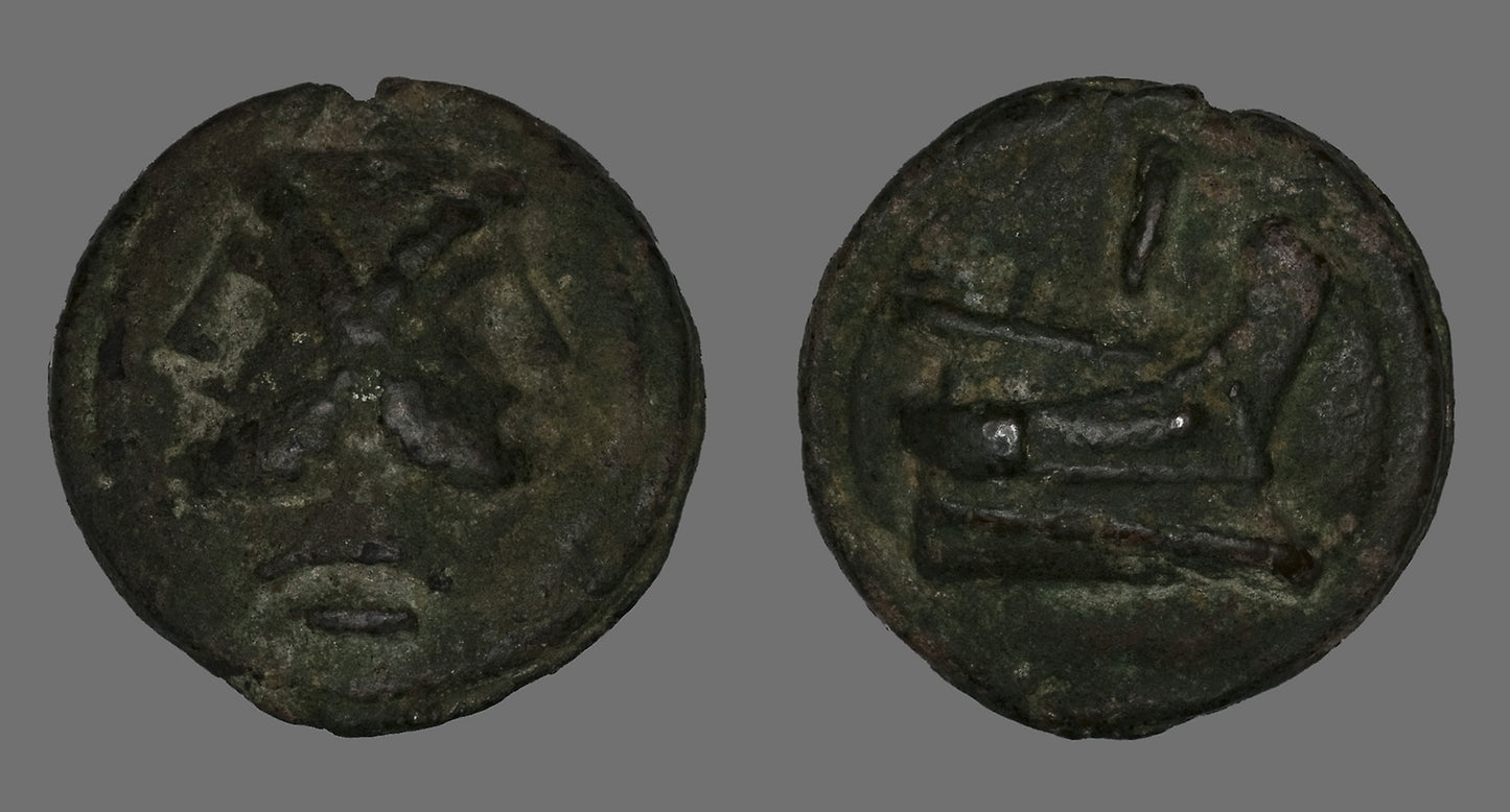 As (Coin) Depicting the God Janus -  Roman, minted in Rome,  Poster Print Wall Art