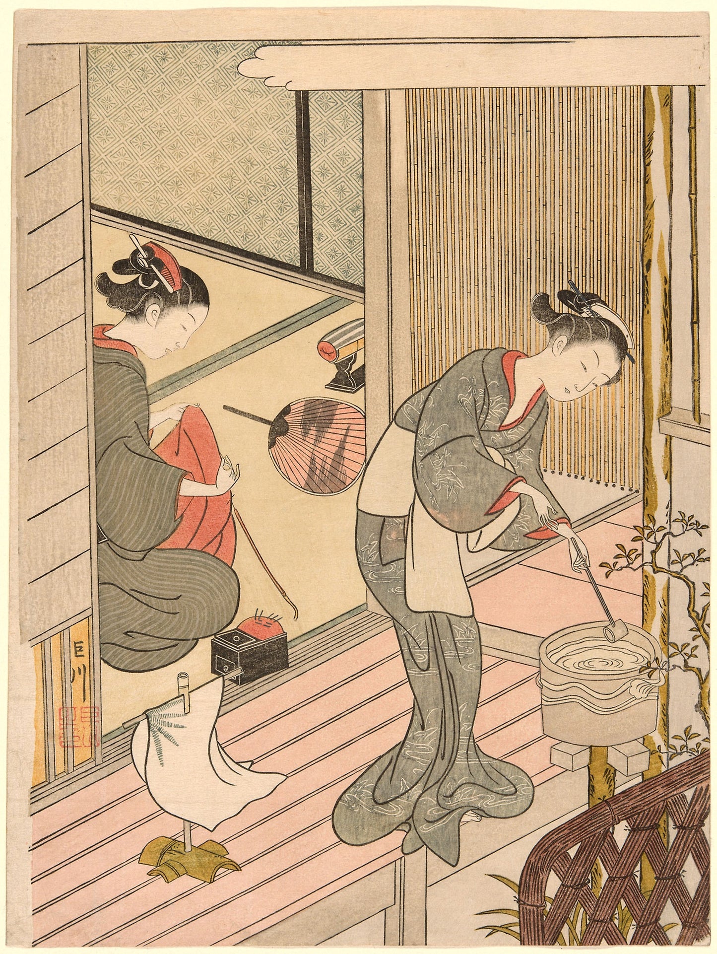 Returning Sails of the Towel Rack (Tenugui-kake no kihan), from the series "Eight Views of the Parlor (Zashiki hakkei)" -  Suzuki Harunobu ?? ?? ,  Poster Print Wall Art