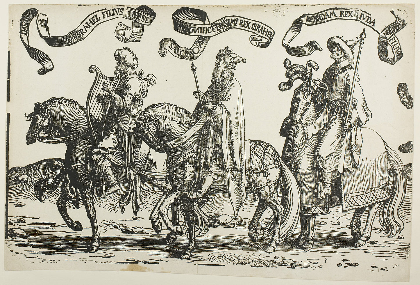 David, Solomon, Rehoboam, plate one, from The Twelve Kings of Israel -  Lucas van Leyden,  Poster Print Wall Art