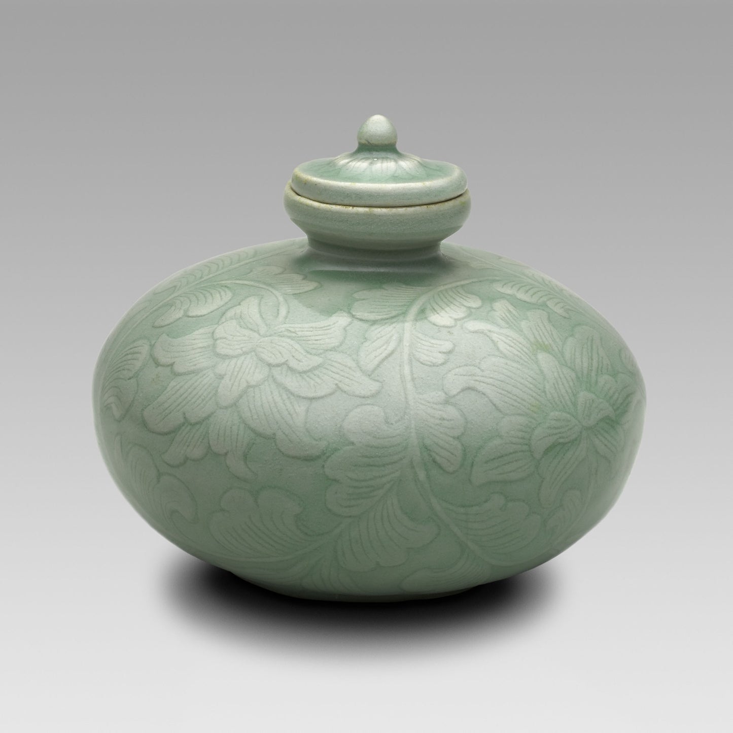 Covered Oil Bottle with Flowering Lotus and Scrolling Leaves -  Korean,  Poster Print Wall Art