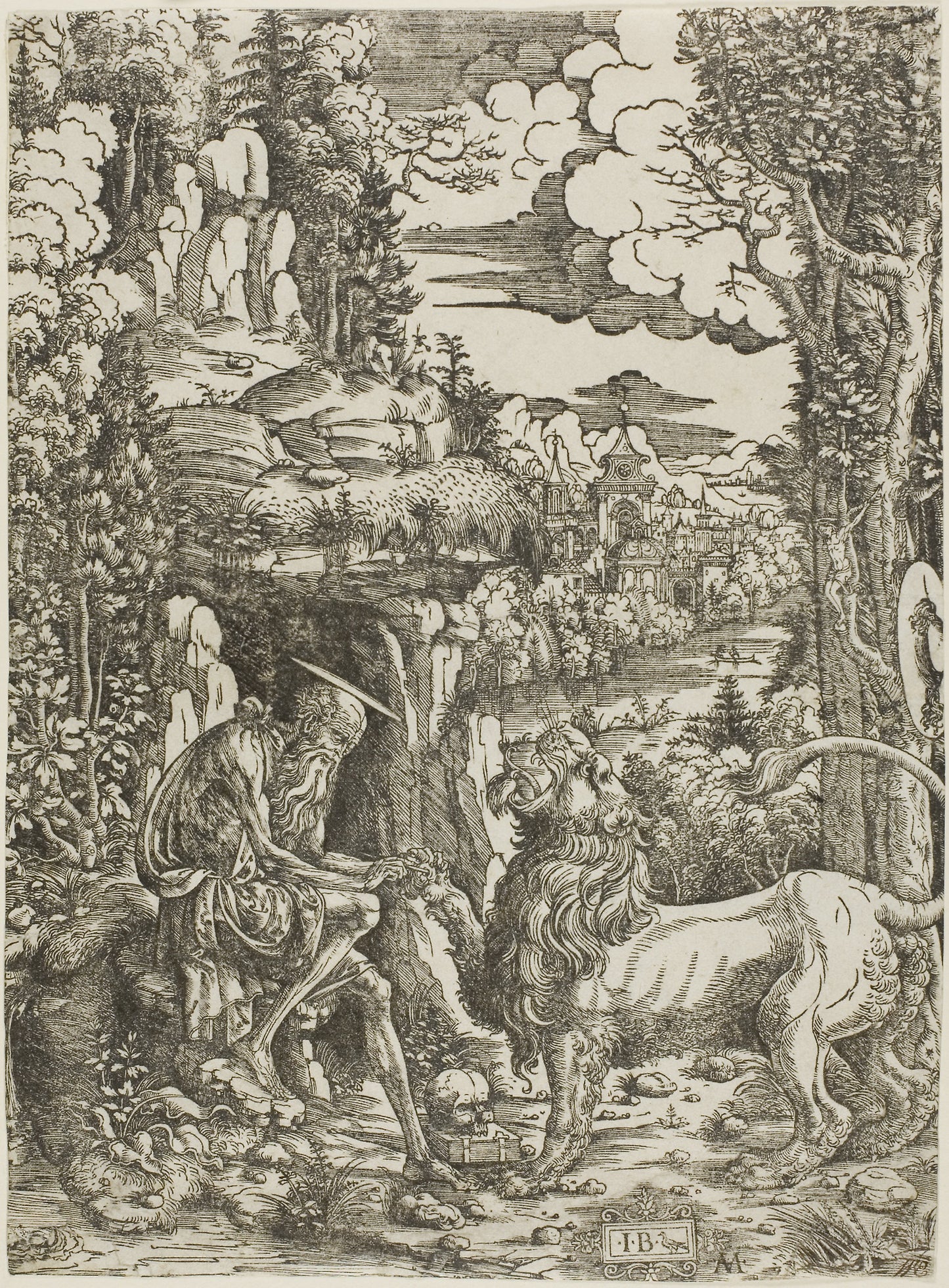 Saint Jerome and the Lion -  Master I.B. with the Bird (Giovanni Battista Palumba),  Poster Print Wall Art