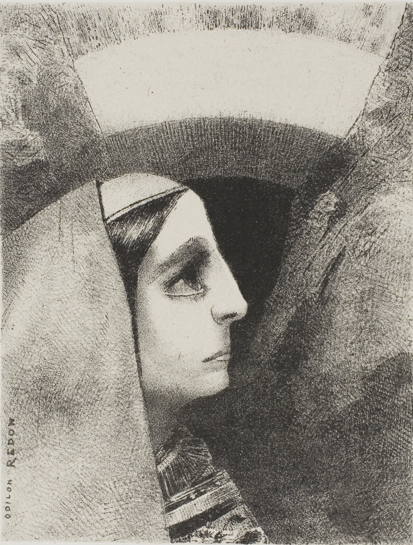 Before the Black Sun of Melancholy, Lenore Appears, plate two from To Edgar Poe -  Odilon Redon,  Poster Print Wall Art