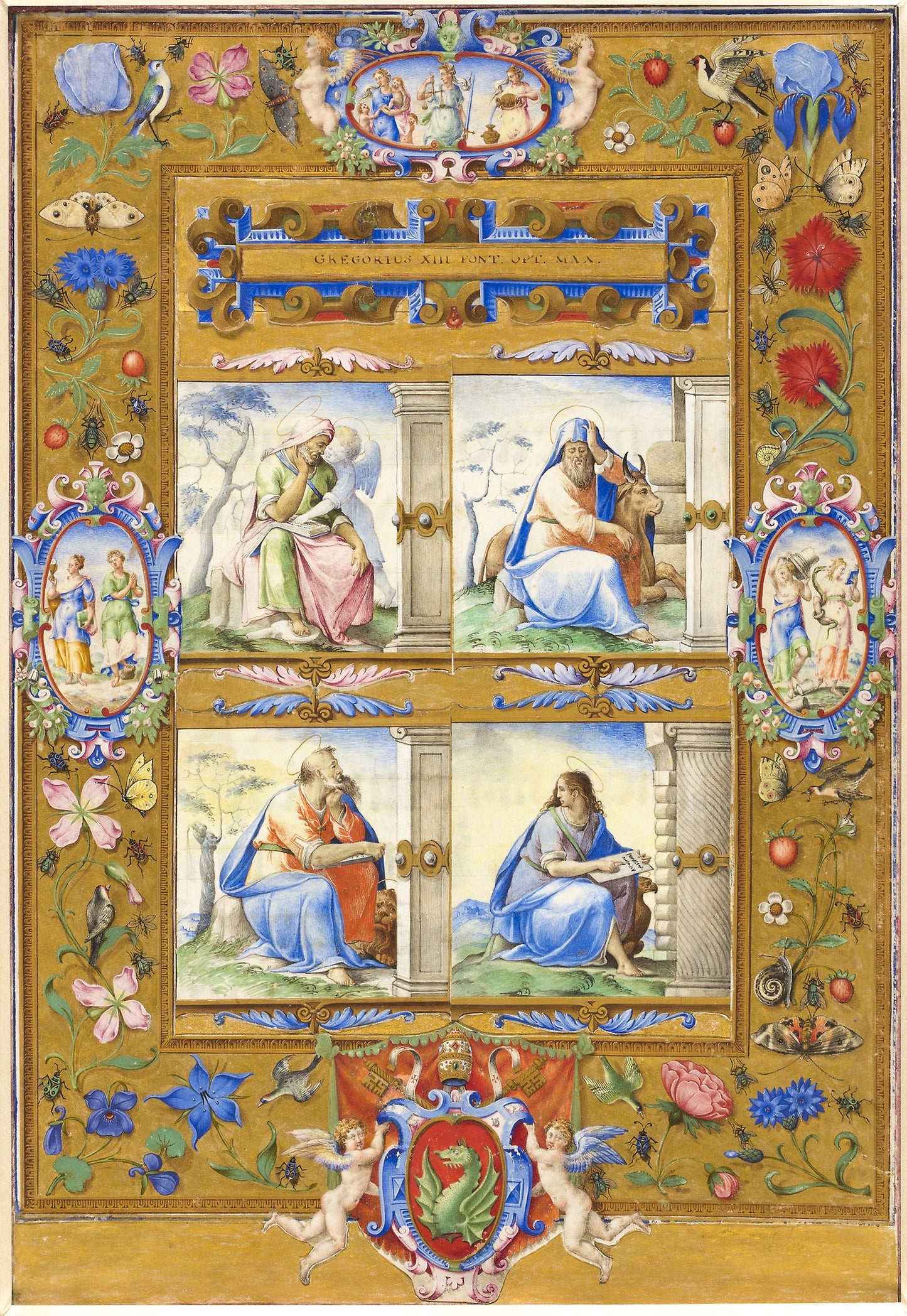 The Four Evangelists, within a Border of Flowers, Birds, and Insects -  Circle of Giulio Clovio,  Poster Print Wall Art