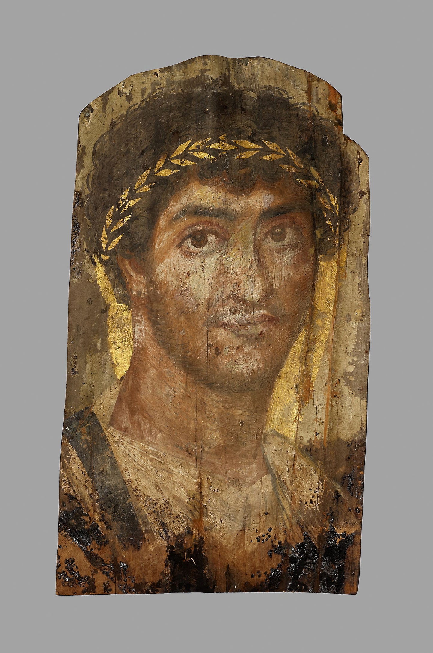 Mummy Portrait of a Man Wearing a Laurel Wreath -  Roman,  Poster Print Wall Art