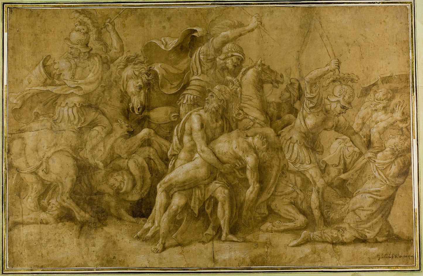 Menelaus Holding the Body of Patroclus -  after Giulio Pippi, called Giulio Romano,  Poster Print Wall Art