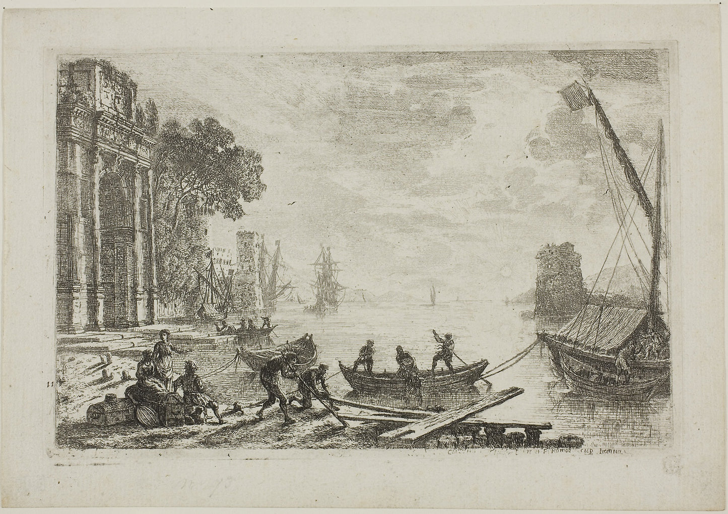 Harbor Scene with Rising Sun -  Claude Lorrain,  Poster Print Wall Art