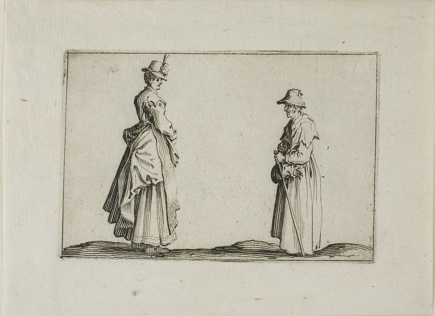 Two Women in Profile, from The Caprices -  Jacques Callot,  Poster Print Wall Art