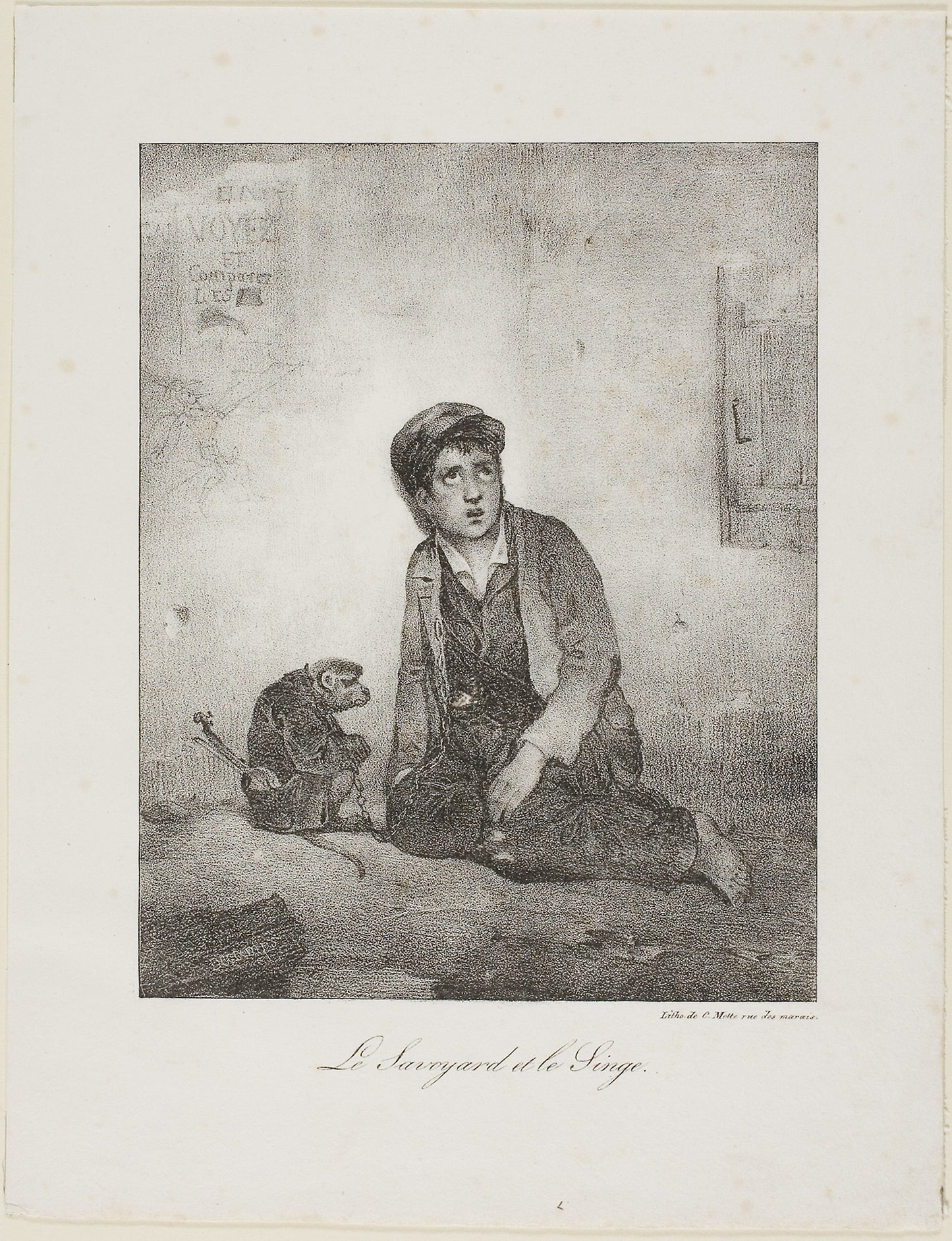 The Savoyard and the Monkey -  Alexandre Gabriel Decamps (French, 1803-1860),  Poster Print Wall Art