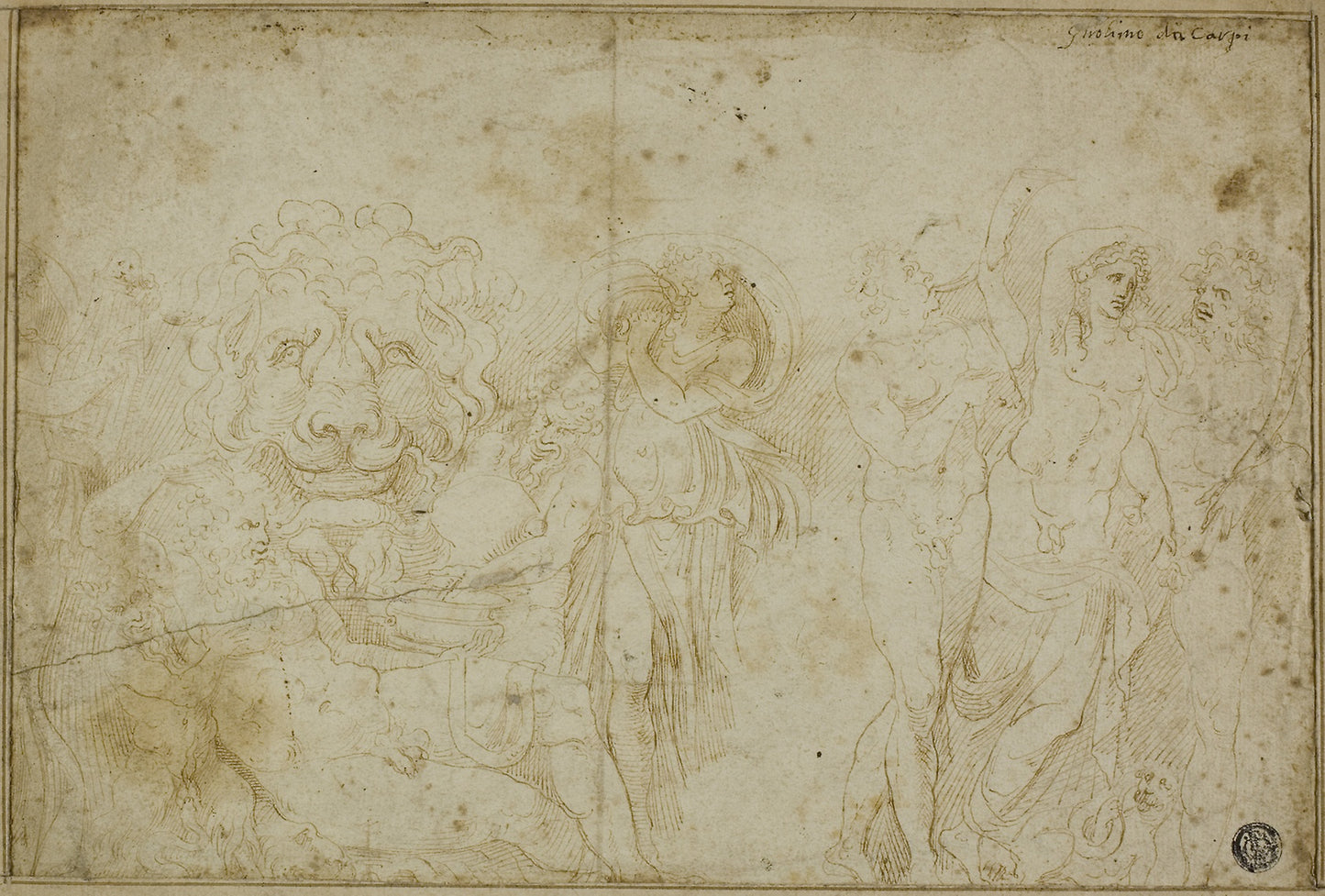 Blenheim Palace Sarcophagus -  Bacchanale with Lion's Head -  Girolamo Sellari, called Girolamo da Carpi,  Poster Print Wall Art