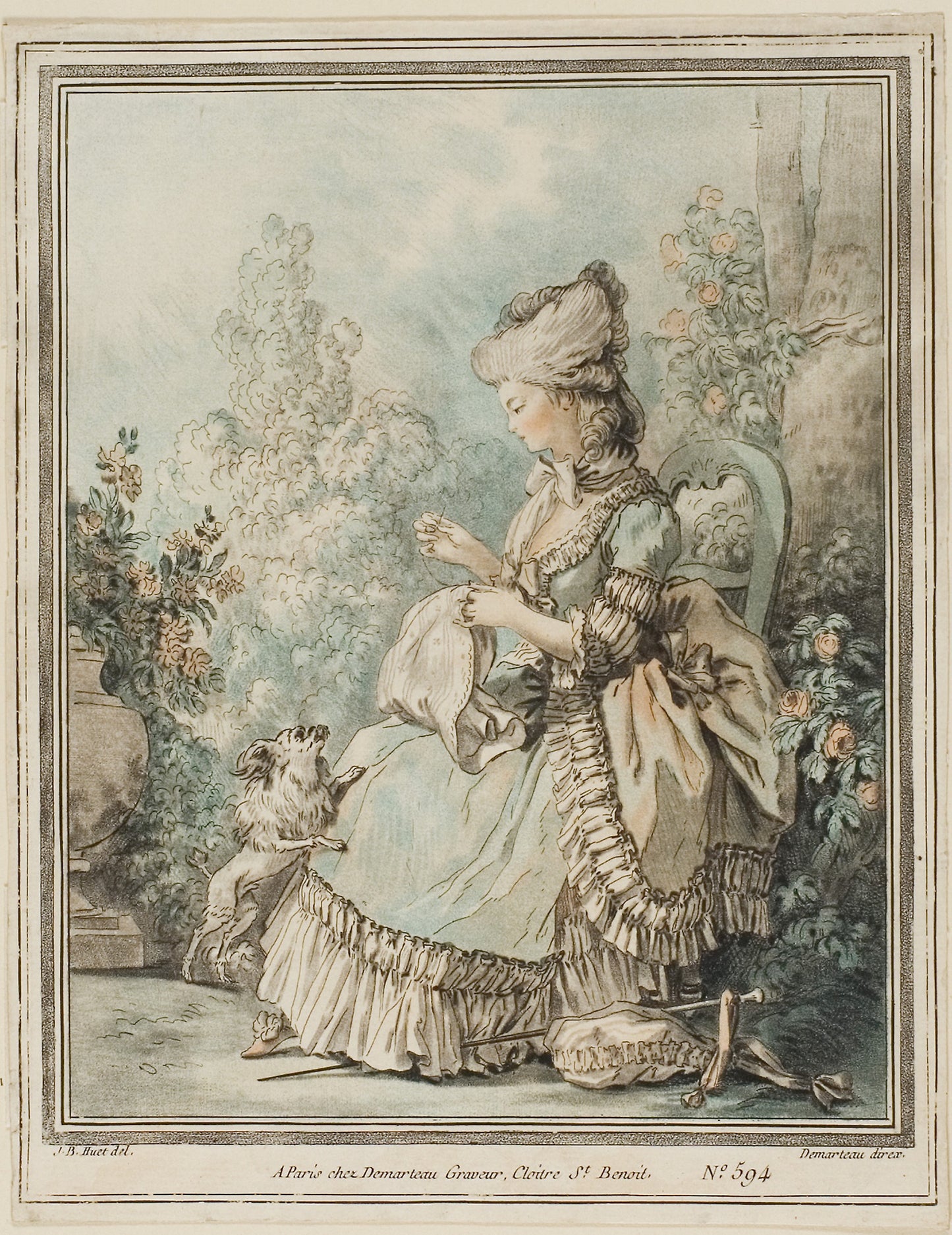 The Dog's Repast -  Gilles-Antoine Demarteau (French, c. 1750-1802),  Poster Print Wall Art