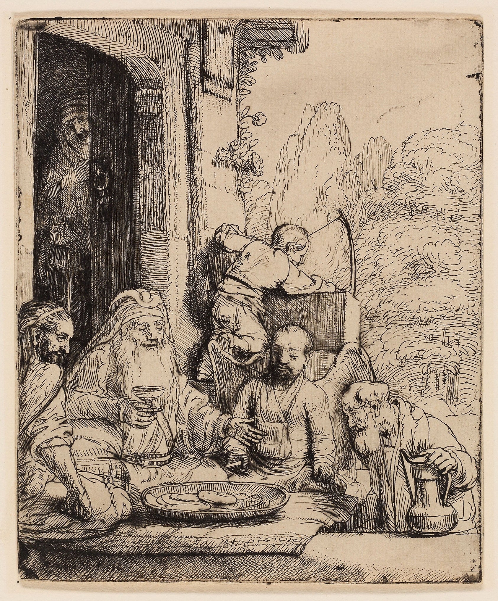 Abraham Entertaining the Angels: Rembrandt van Rijn,16x12"(A3) Poster