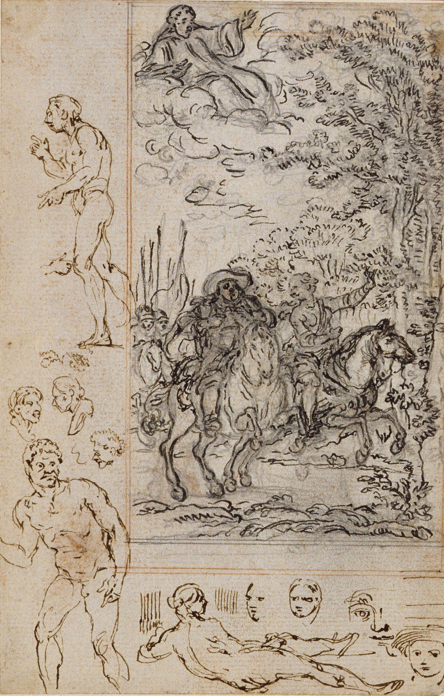 Study for Vignette in Voltaire's "La Pucelle d'Orleans", with Sketches of Heads and Nude Figures -  Hubert François Gravelot,  Poster Print Wall Art