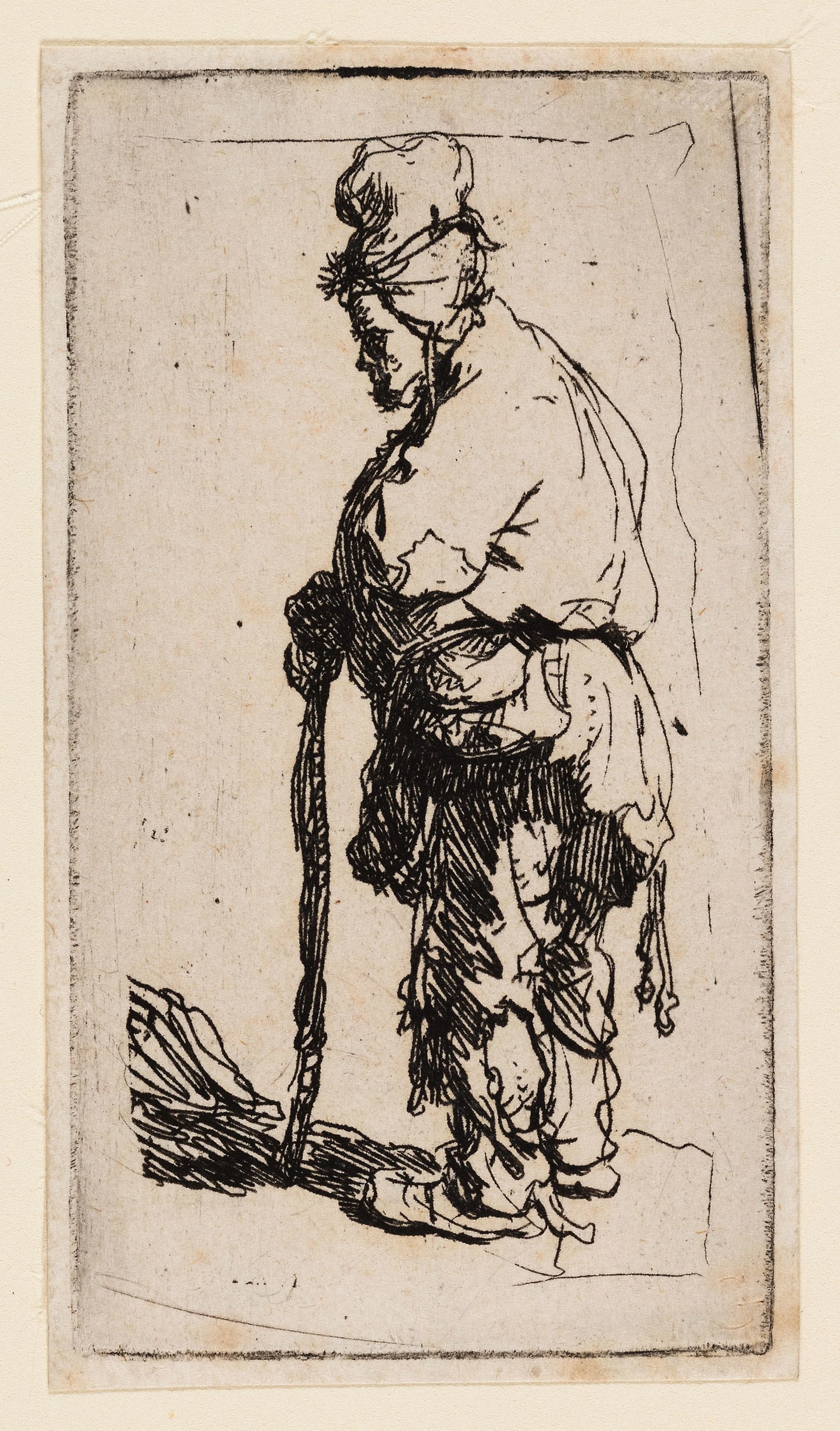Beggar Leaning on a Stick, Facing Left -  Rembrandt van Rijn,  Poster Print Wall Art