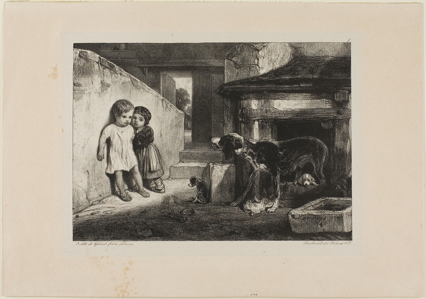 Children Frightened -  a Dog -  Alexandre Gabriel Decamps,  Poster Print Wall Art