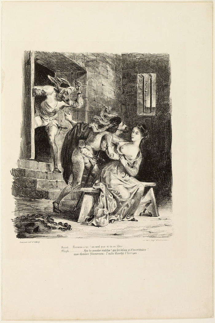 Faust in Marguerite's Prison Cell, from Faust: Eugène Delacroix,16x12
