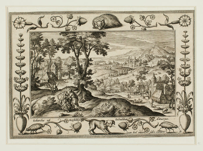 Judah and Tamar, from Landscapes with Old and New Testament Scenes and Hunting Scenes: Adriaen Collaert (Flemish, c. 1560–1618) ,16x12