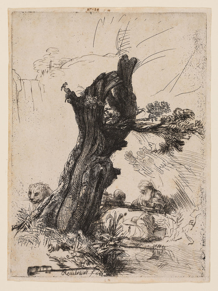 St. Jerome Beside a Pollard Willow: Rembrandt van Rijn,16x12