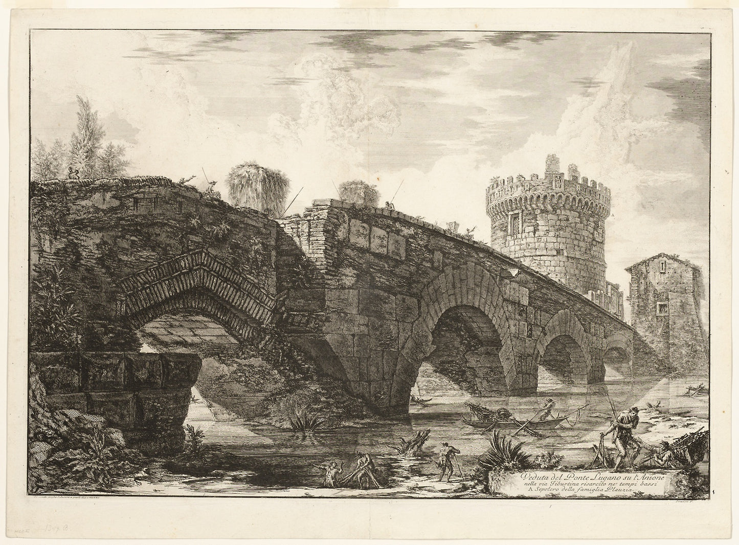 View of Ponte Lugano on the Anio, from Views of Rome -  Giovanni Battista Piranesi,  Poster Print Wall Art