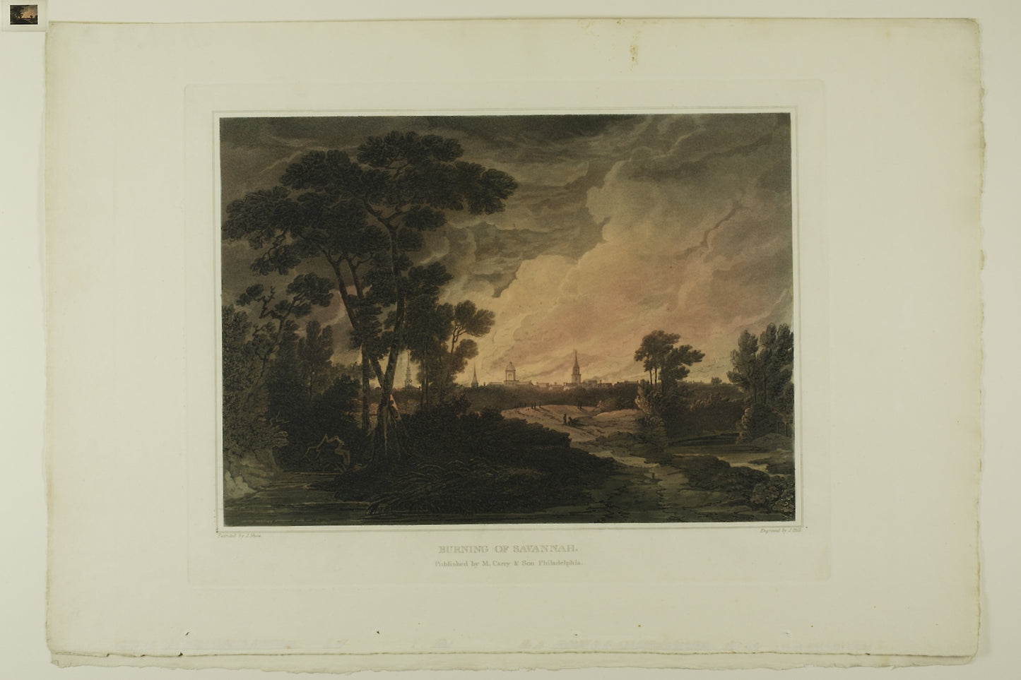 Burning of Savannah, plate four of the second number of Picturesque Views of American Scenery -  John Hill (American, 1770-1850),  Poster Print Wall Art