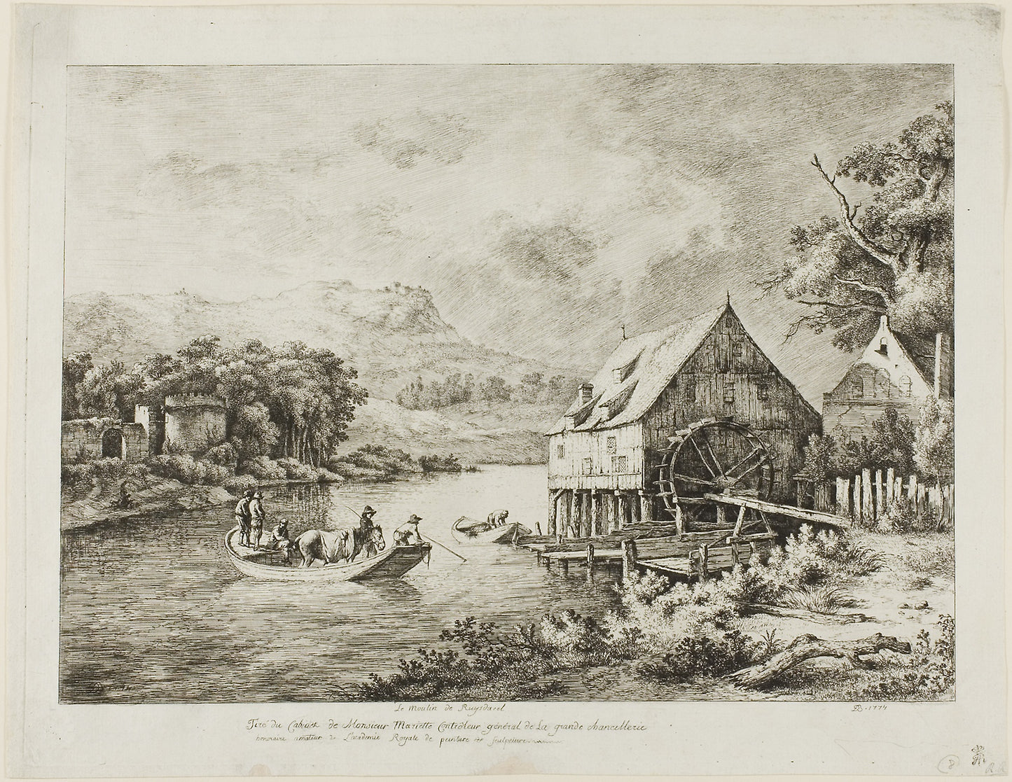 Crossing near the Watermill -  Jean Jacques de Boissieu (French, 1736-1810),  Poster Print Wall Art