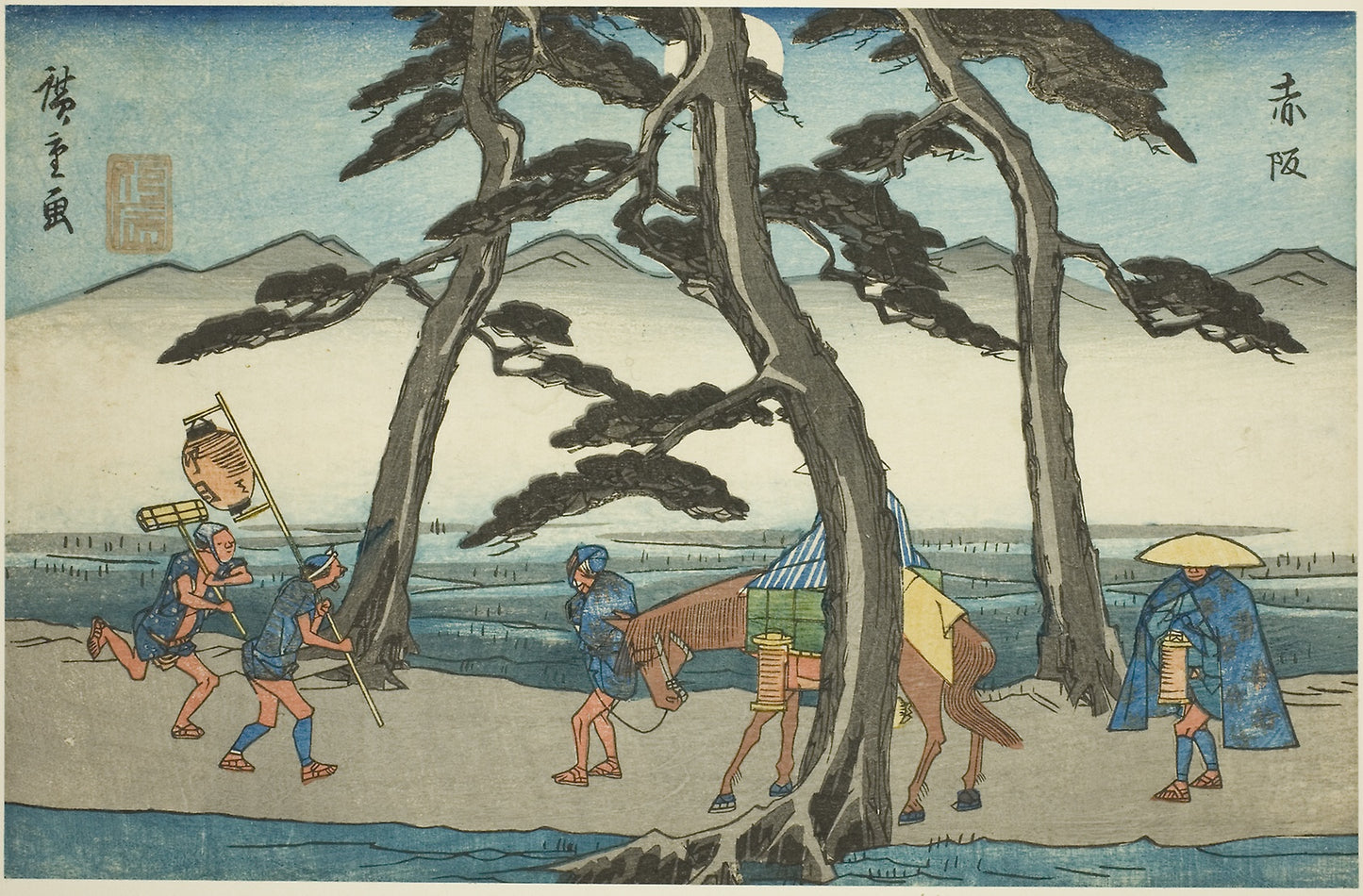 Akasaka, from the series "Fifty-three Stations of the Tokaido (Tokaido gojusan tsugi no uchi)," also known as the Gyosho Tokaido -  Utagawa Hiroshige ?? ??,  Poster Print Wall Art