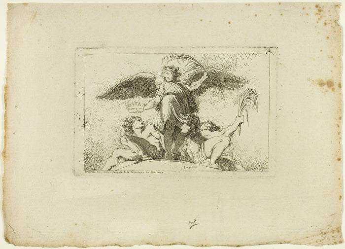 Angel Holding a Palm and a Crown: Jean Honoré Fragonard (French, 1732-1806),16x12