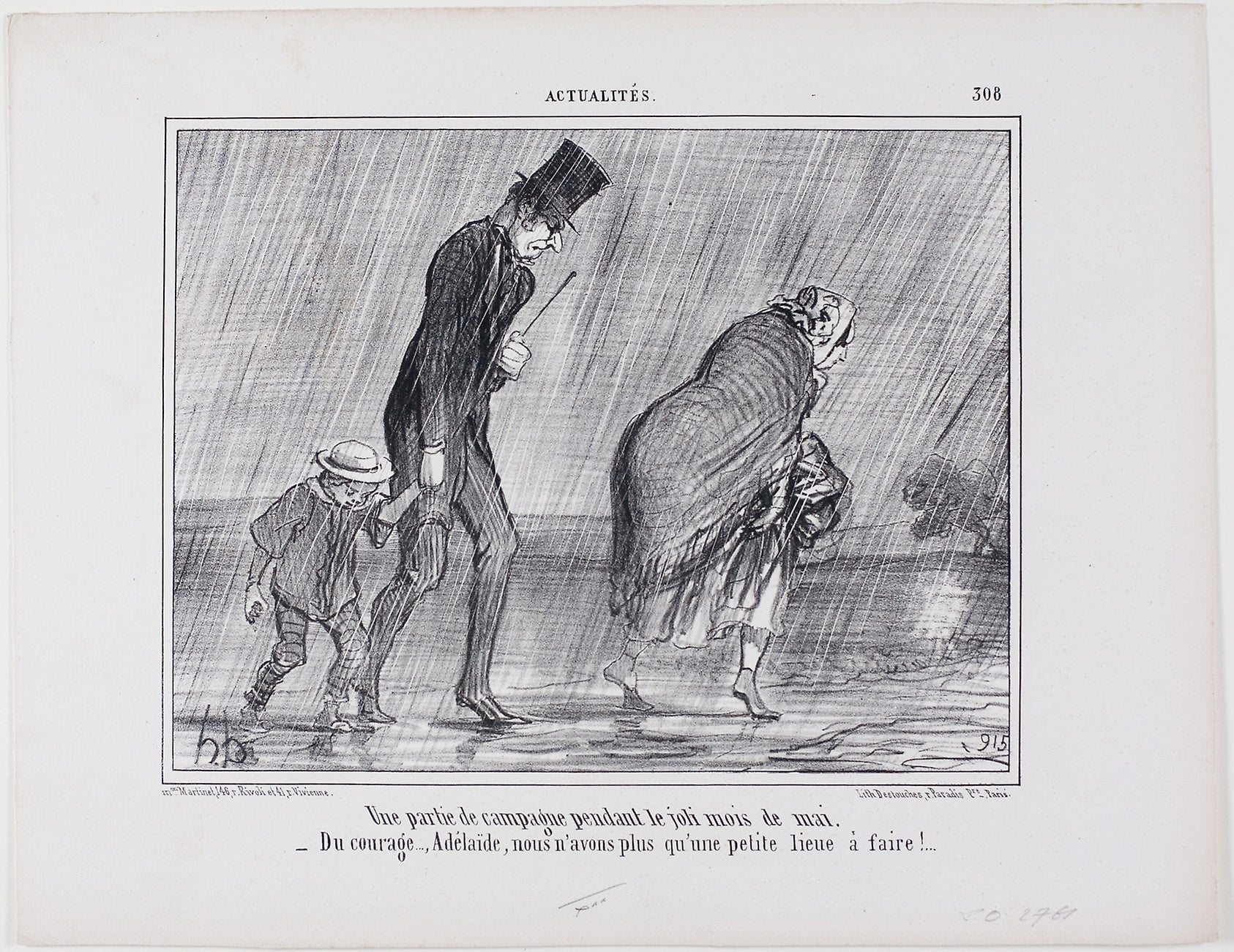 A country excursion during the beautiful month of May. “– Courage... Adelaïde it's just another league to go,” plate 308 from Actualités: Honoré Victorin Daumier,16x12"(A3) Poster