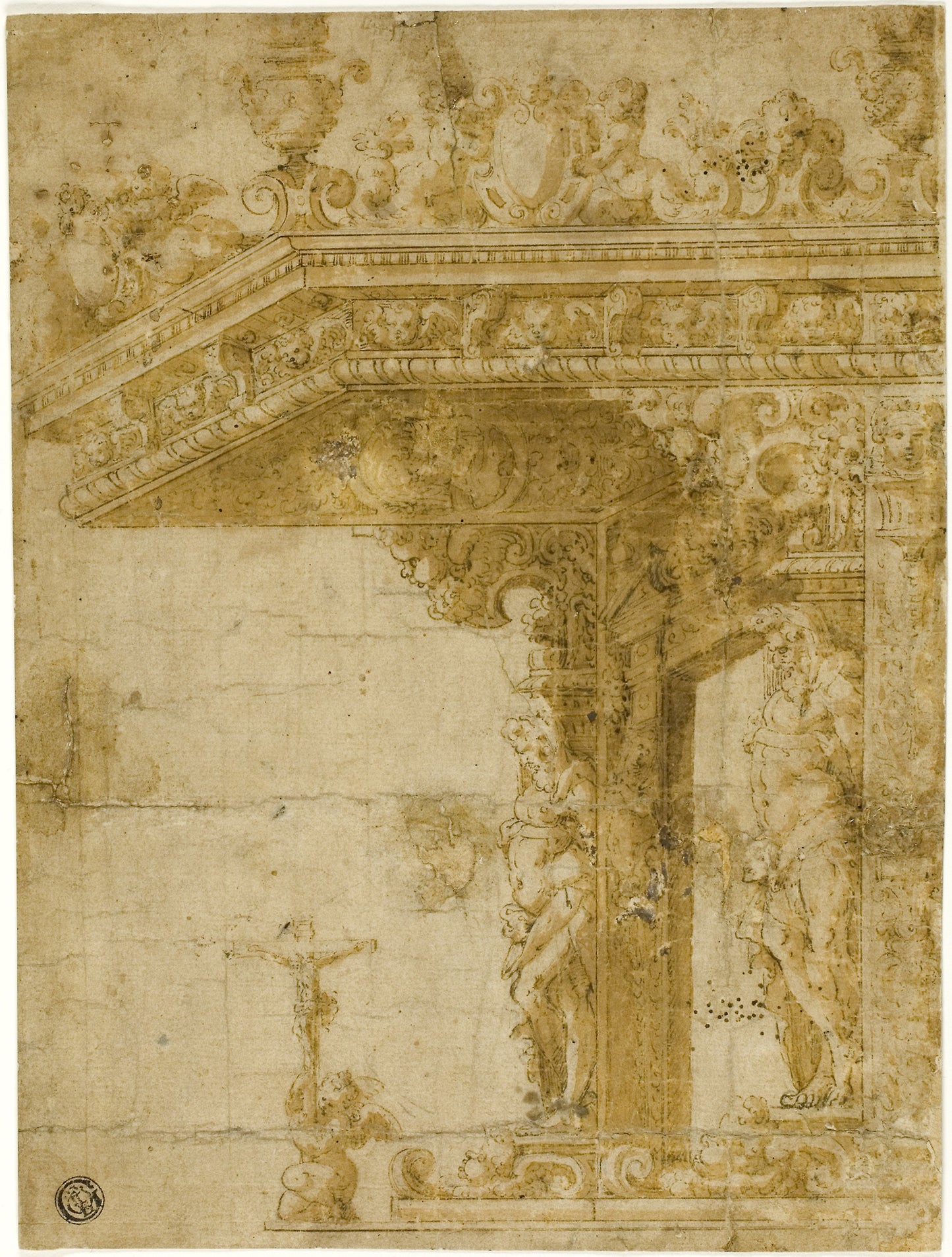 Design for Tomb with Canopy -  Attributed to Marco Marchetti, called Marco da Faenza,  Poster Print Wall Art