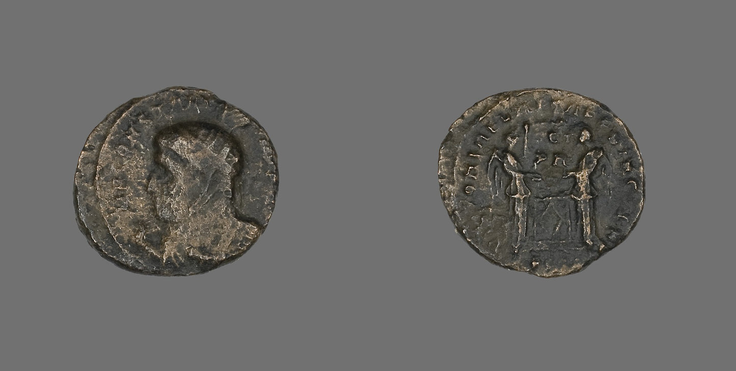 Coin Portraying Emperor Constantine I -  Roman, minted in London or Arles,  Poster Print Wall Art