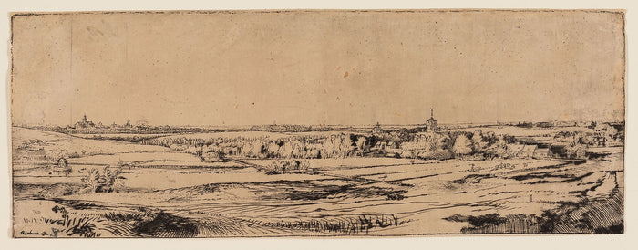 Panorama Near Bloemendael Showing the Saxenburg Estate (The Goldweigher's Field): Rembrandt van Rijn,16x12