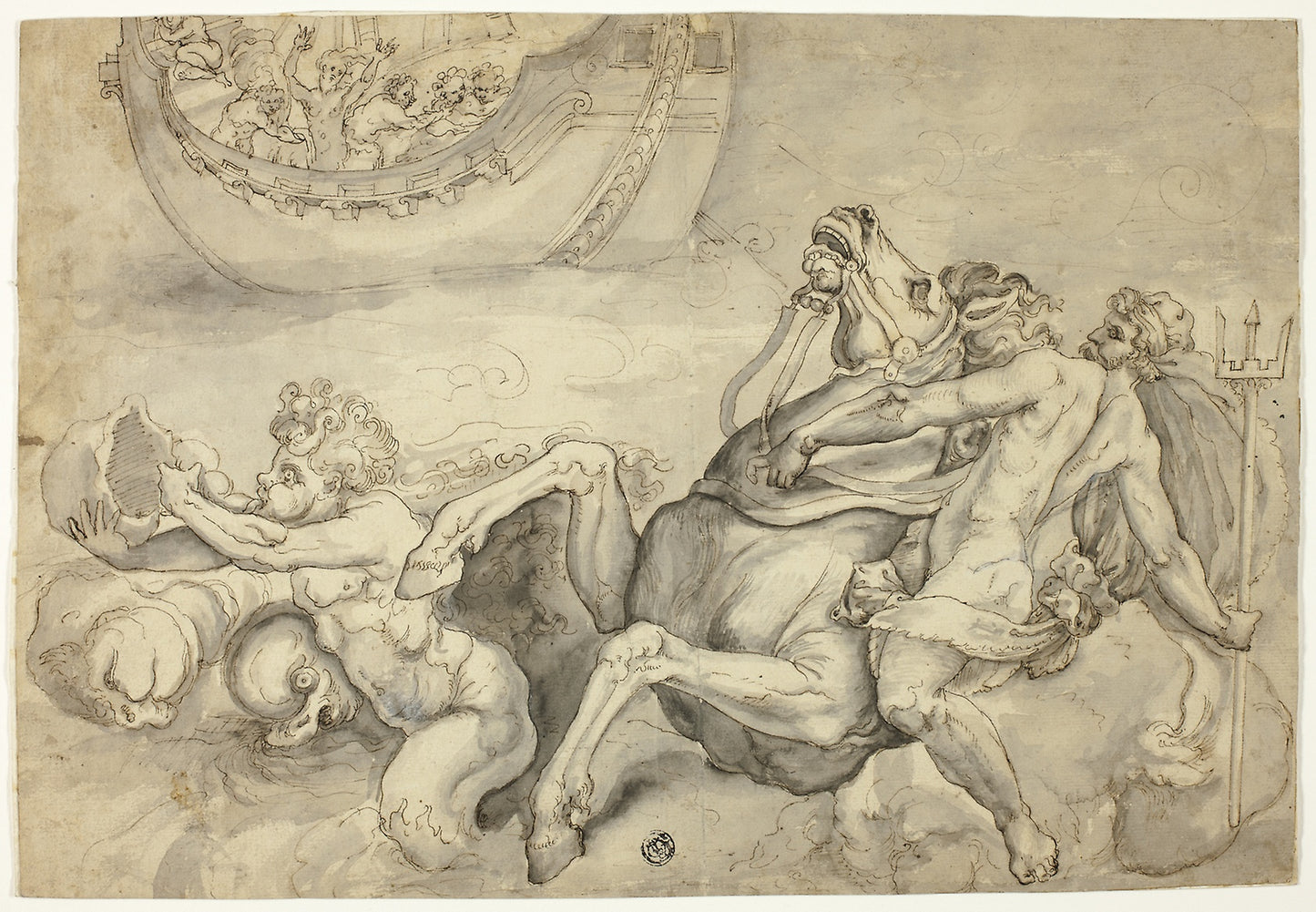 Neptune Calming the Tempest Raised -  Aeolus against Aeneas ("Quos Ego") -  Italian,  Poster Print Wall Art