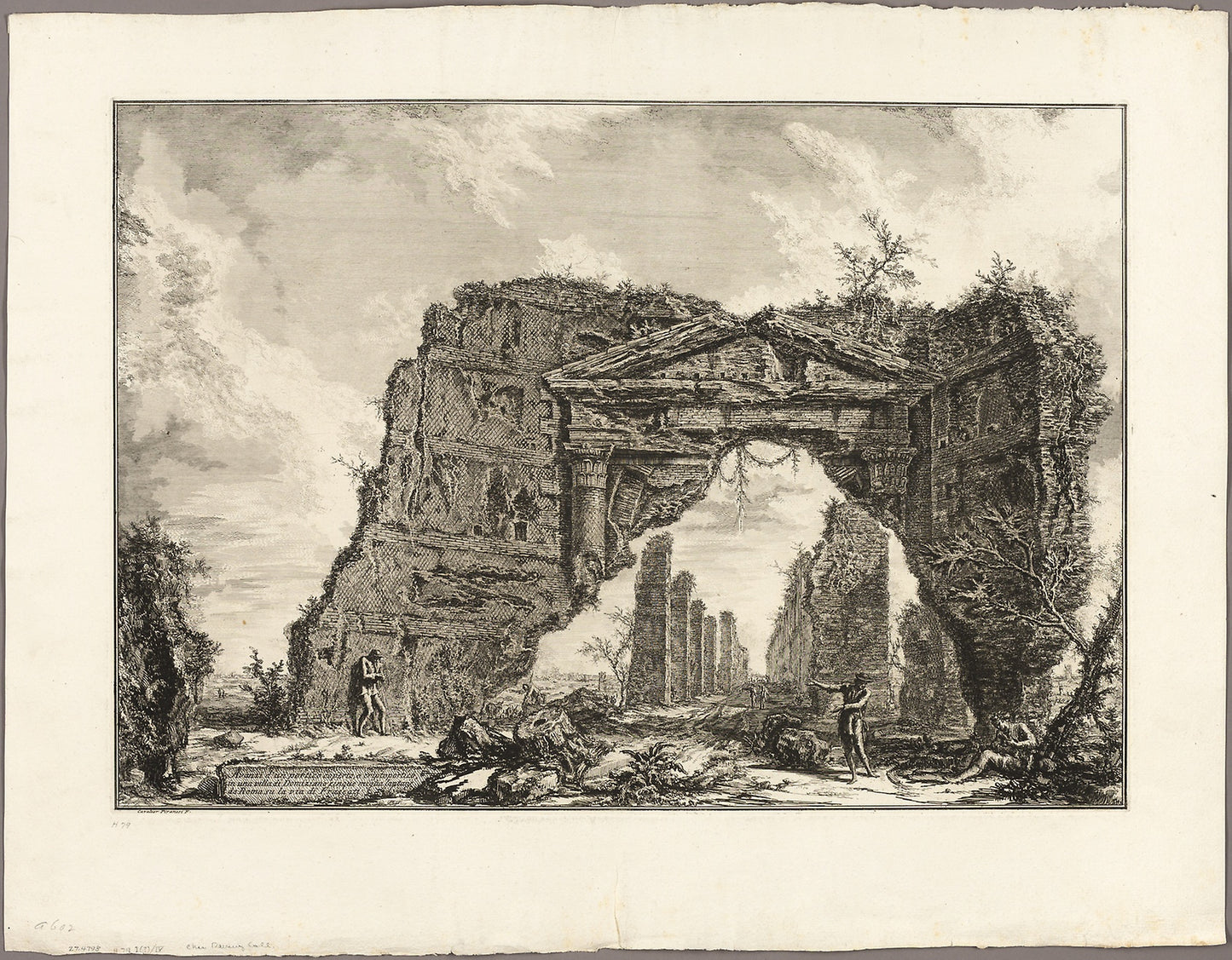 Remains of a covered portico, or a cryptoporticus, in a villa of Domitian, five miles outside Rome on the Frascati road, from Views of Rome -  Giovanni Battista Piranesi,  Poster Print Wall Art