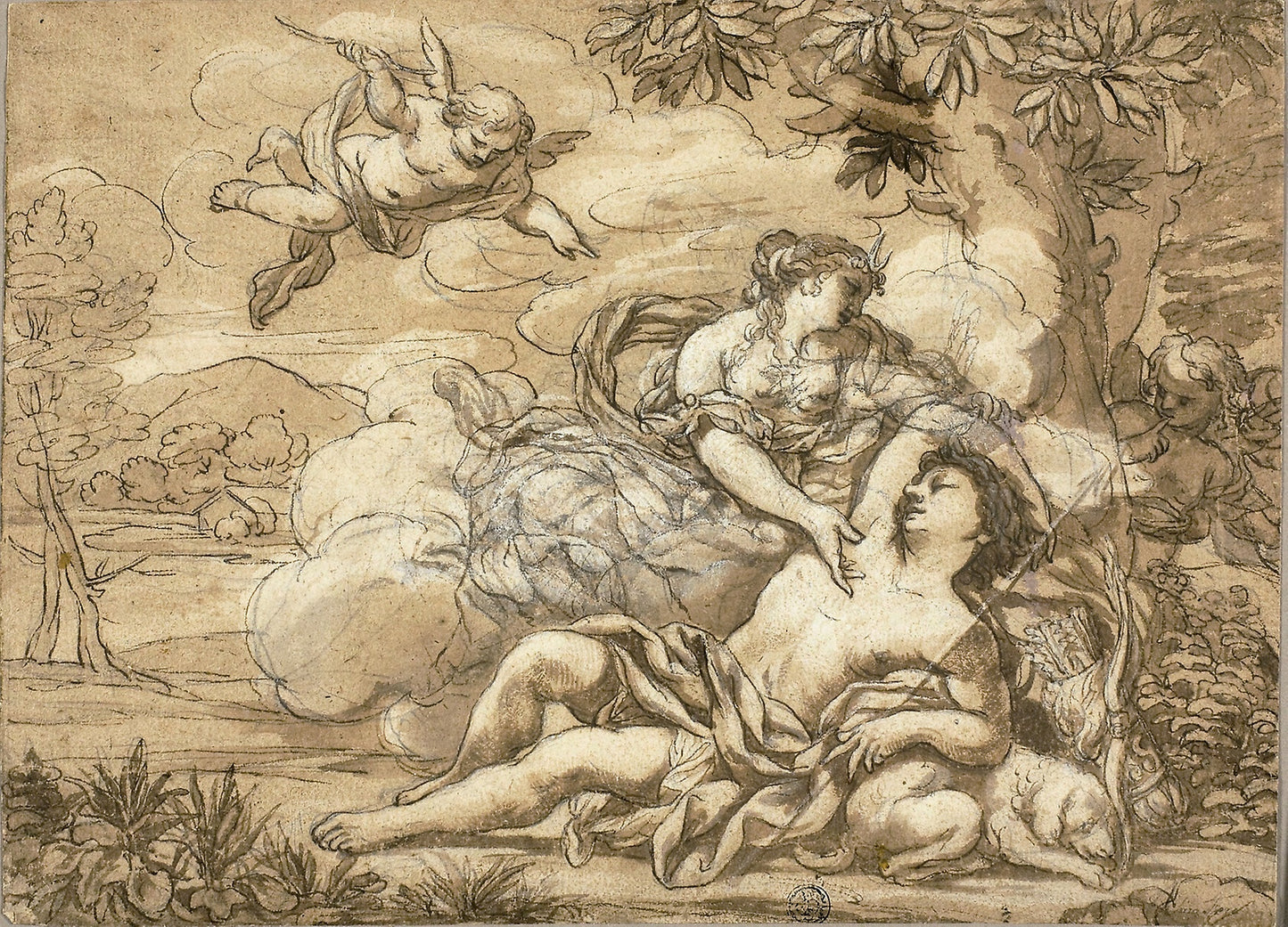Diana and Endymion -  probably after Ciro Ferri,  Poster Print Wall Art