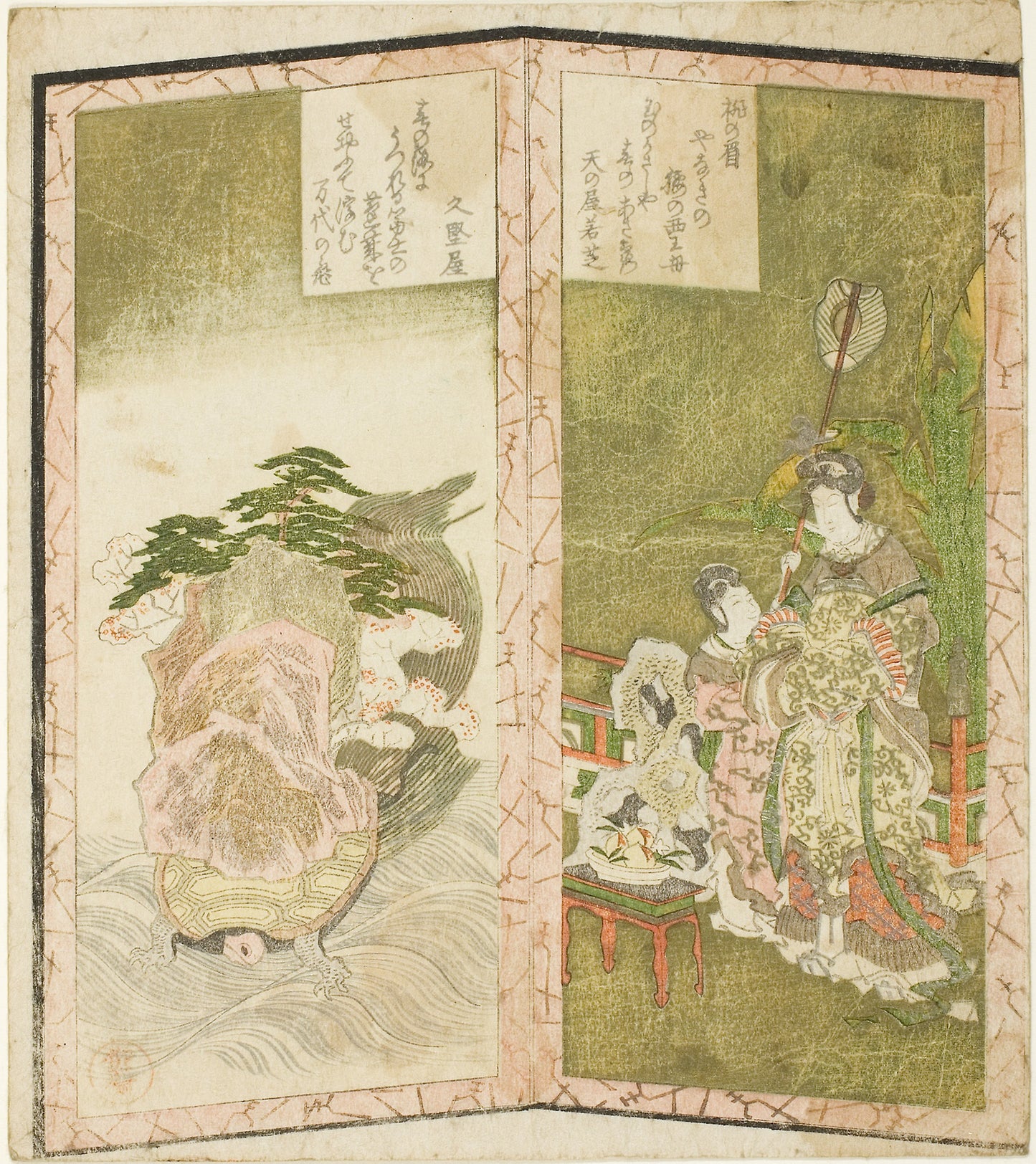 Seiobo (Queen Mother of the West) and tortoise, from an untitled hexaptych depicting a pair of folding screens -  Ryuryukyo Shinsai,  Poster Print Wall Art