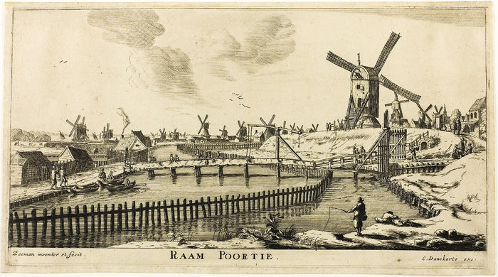 Eight Views of the Town Gates of Amsterdam: Raam Gate: Reinier Nooms, called Zeeman,16x12
