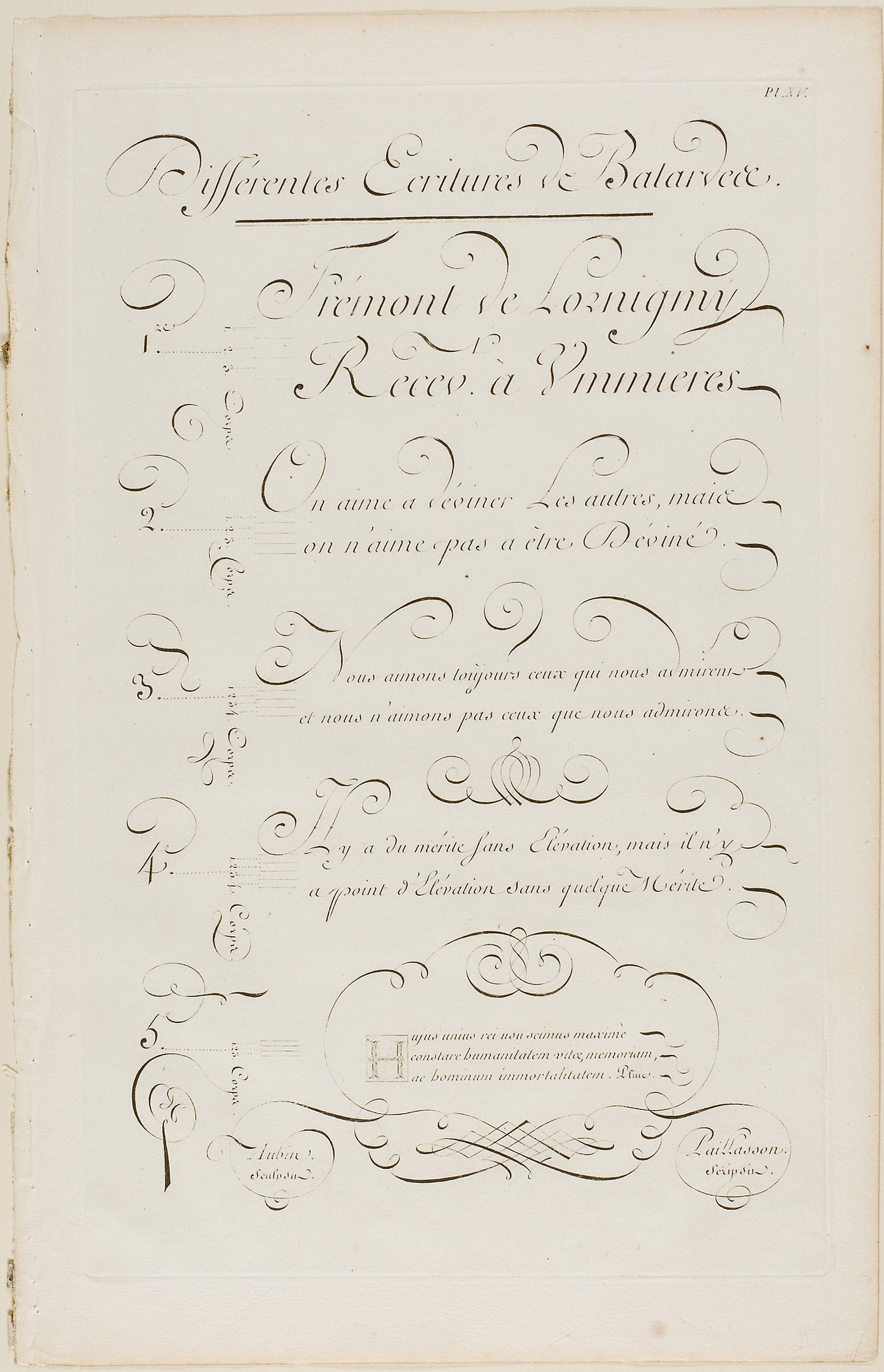 Various Slanted Calligraphy, from Encyclopédie -  Aubin (French, active 18th century),  Poster Print Wall Art