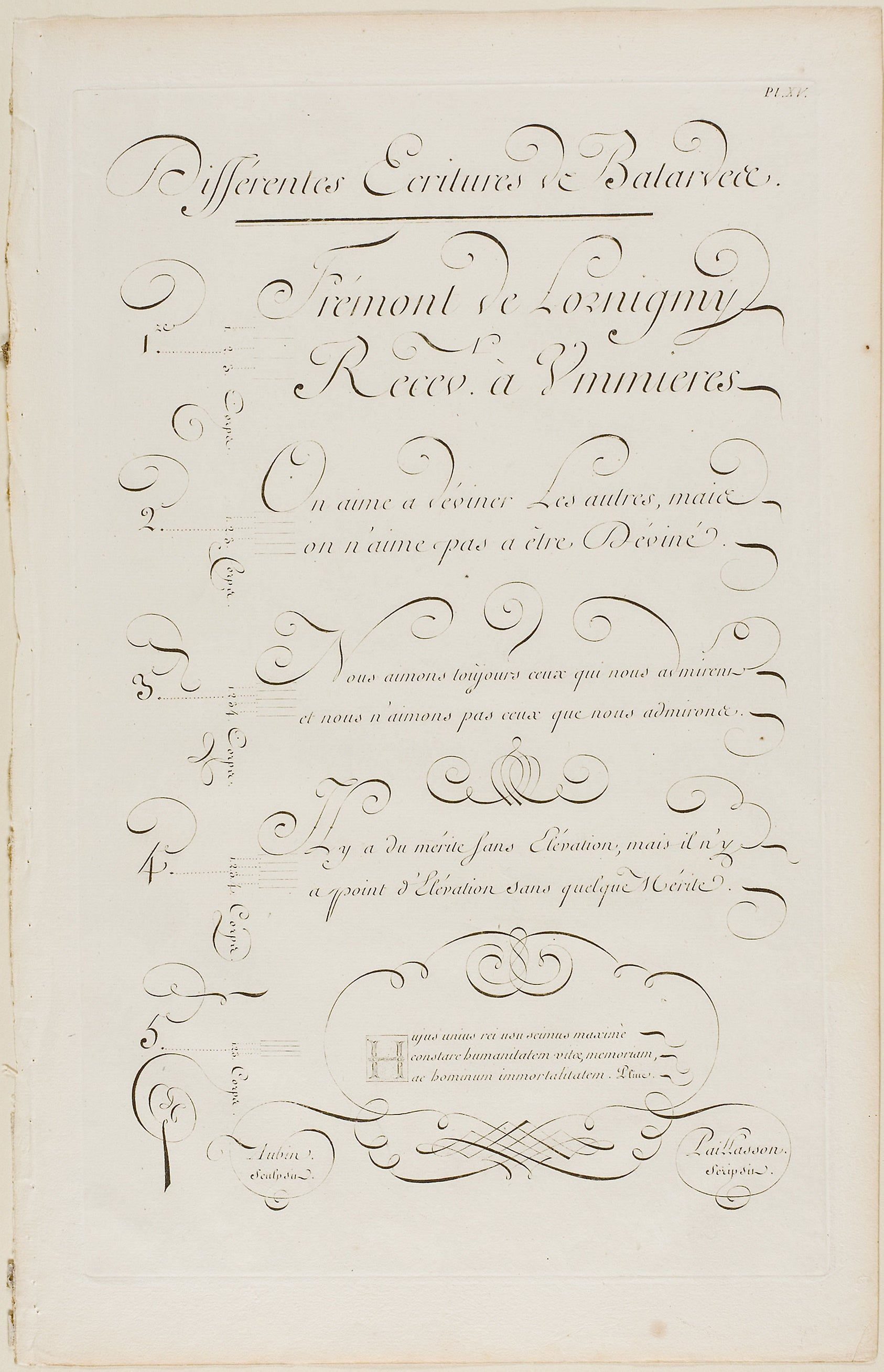 Various Slanted Calligraphy, from Encyclopédie: Aubin (French, active 18th century),16x12"(A3) Poster