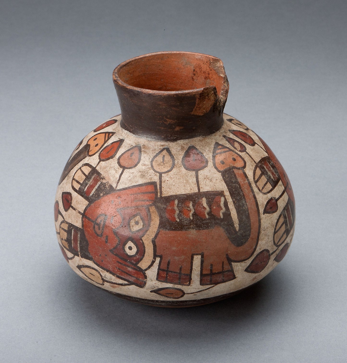 Jar Depicting a Feline with Vegetal Motifs Emerging from its Body -  Nazca,  Poster Print Wall Art