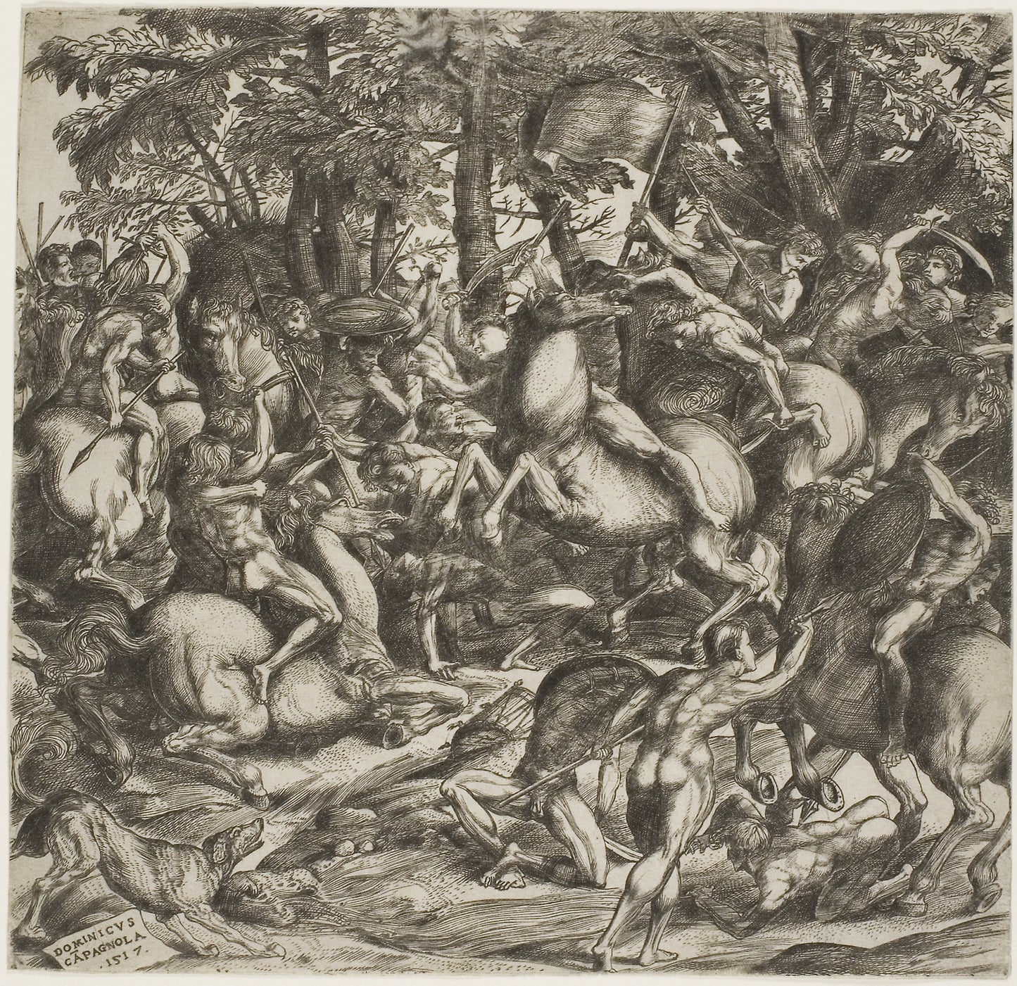 Battle of the Naked Men -  Domenico Campagnola,  Poster Print Wall Art