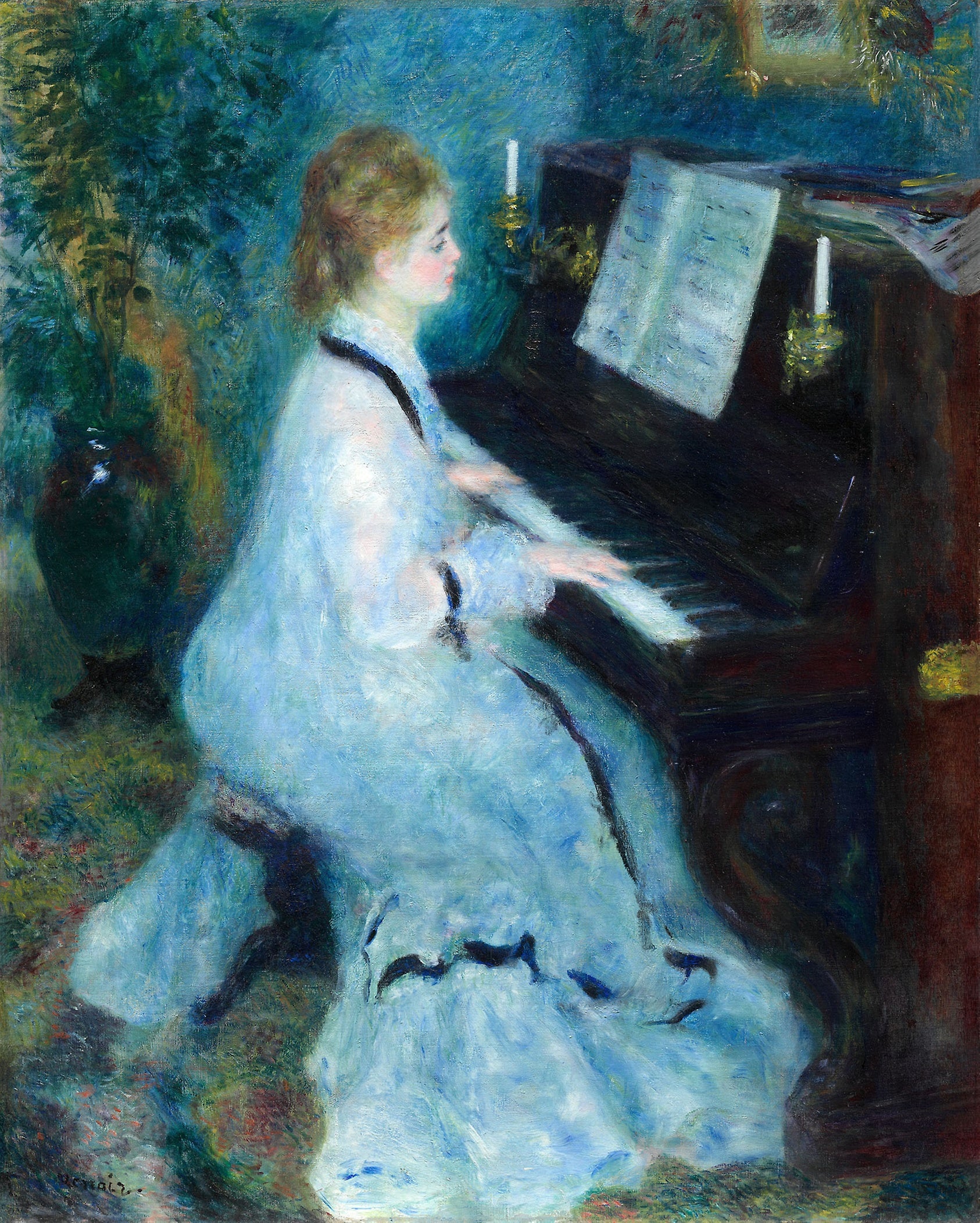 Woman at the Piano: Pierre-Auguste Renoir,16x12"(A3) Poster