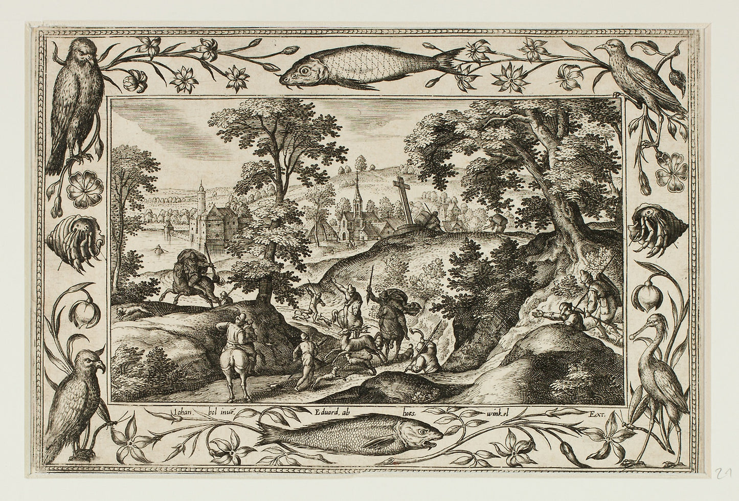 Deer Hunt, from Landscapes with Old and New Testament Scenes and Hunting Scenes: Adriaen Collaert (Flemish, c. 1560–1618) , Poster Print Wall Art