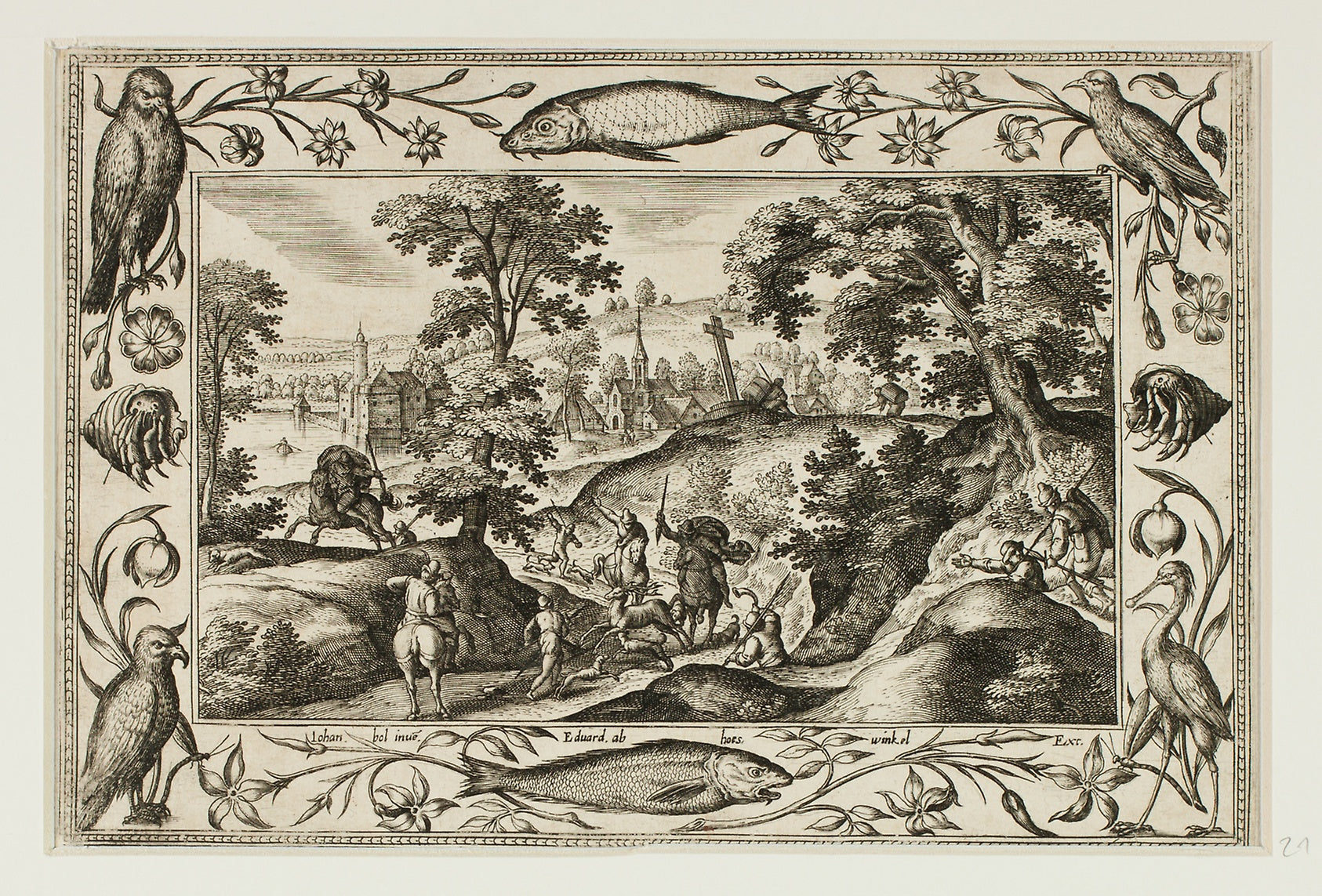 Deer Hunt, from Landscapes with Old and New Testament Scenes and Hunting Scenes: Adriaen Collaert (Flemish, c. 1560–1618) ,16x12"(A3) Poster