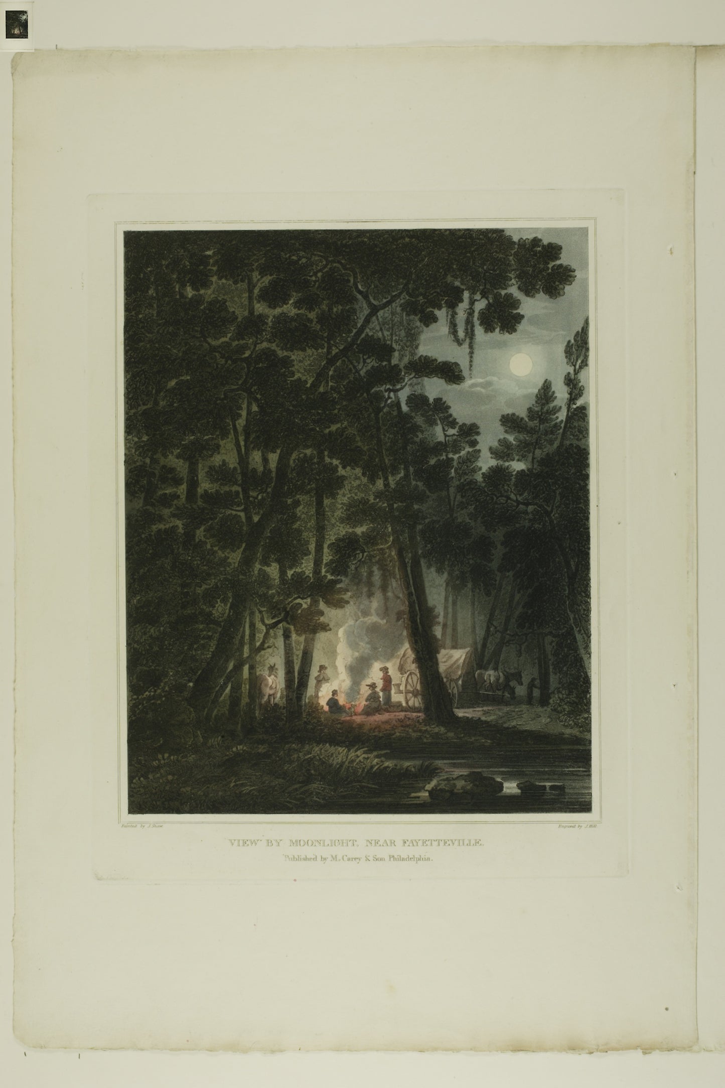 View -  Moonlight, Near Fayetteville, plate three of the second number of Picturesque Views of American Scenery -  John Hill (American, 1770-1850),  Poster Print Wall Art