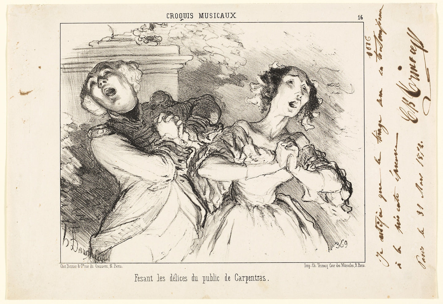 Giving the public the delights of Carpentras, plate 16 from Croquis Musicaux -  Honoré Victorin Daumier,  Poster Print Wall Art