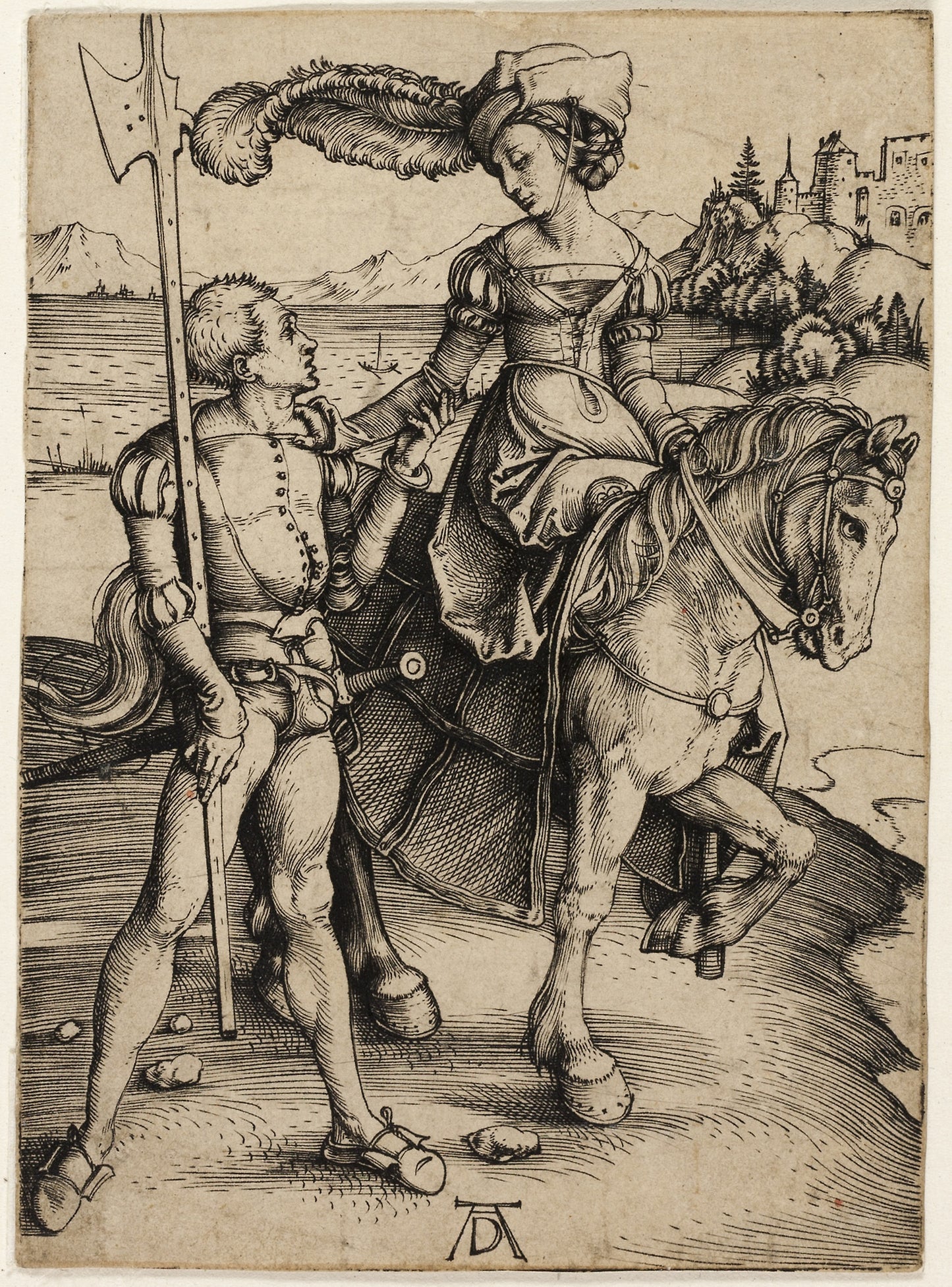 Lady on Horseback and Landsknecht -  Albrecht Dürer,  Poster Print Wall Art