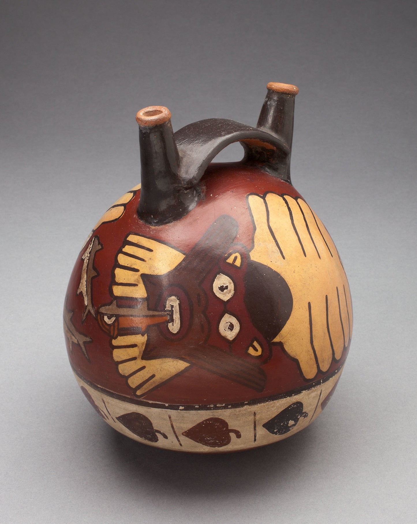 Double Spout Vessel Depicting a Costumed Ritual Performer with Sharks -  Nazca,  Poster Print Wall Art