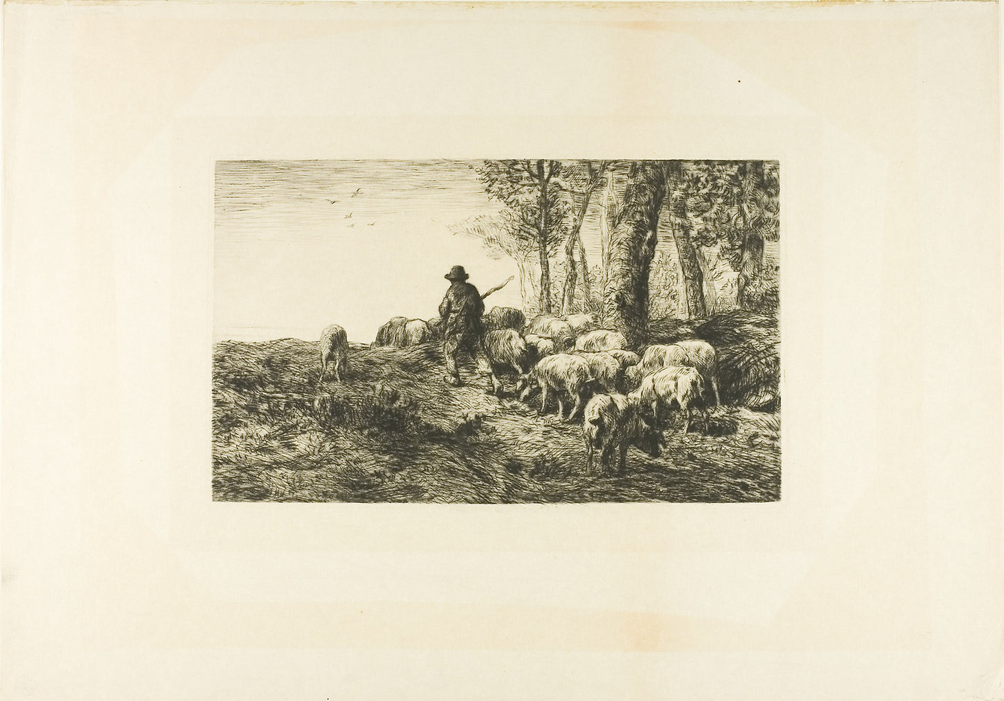 Herd of Pigs with Swineherd -  Charles Émile Jacque,  Poster Print Wall Art
