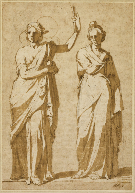 Two Standing Female Figures (Studies after Classical Statuary): Andrea Boscoli,16x12"(A3) Poster